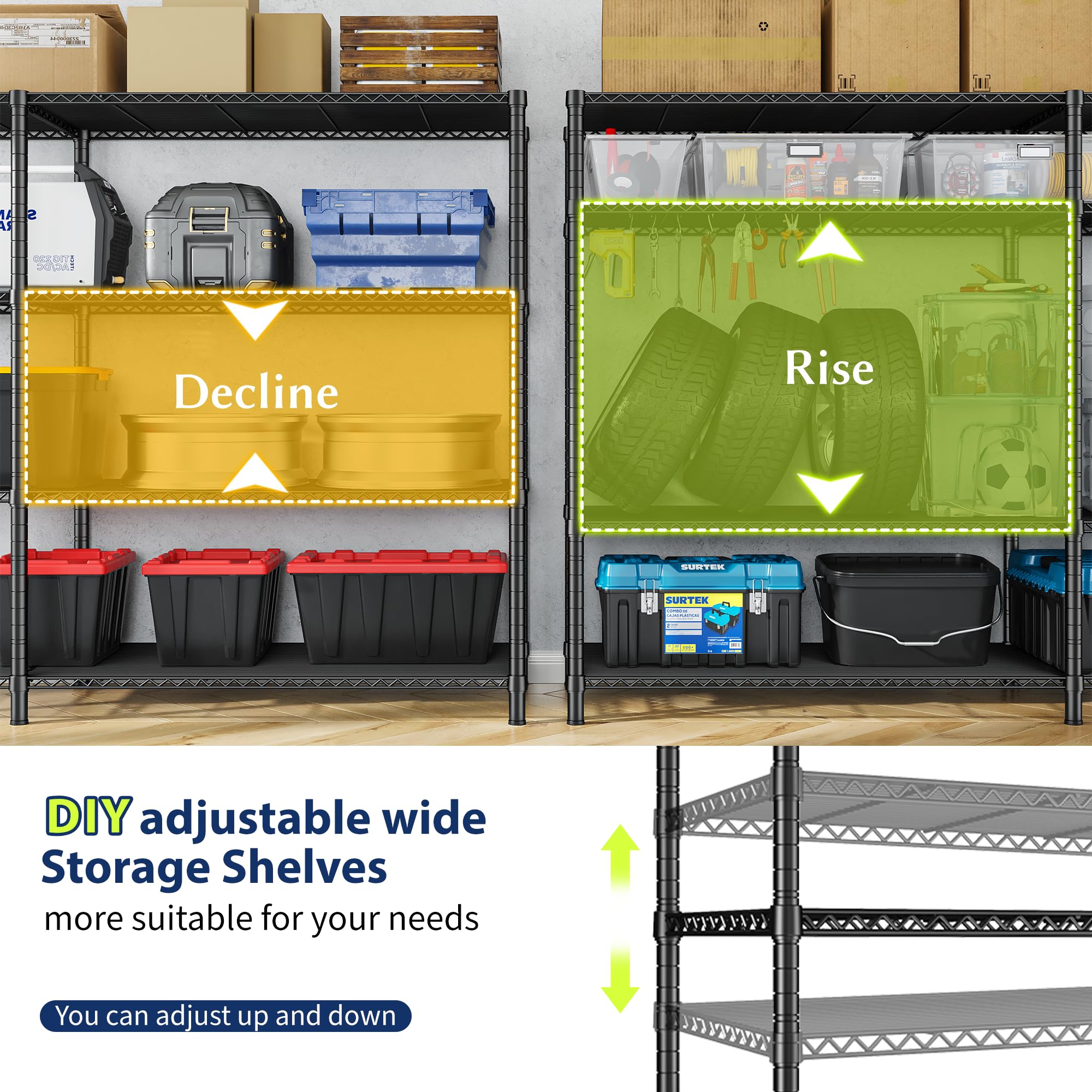Wide Metal Storage Shelving Unit 4-Tier Heavy Duty Wire Rack