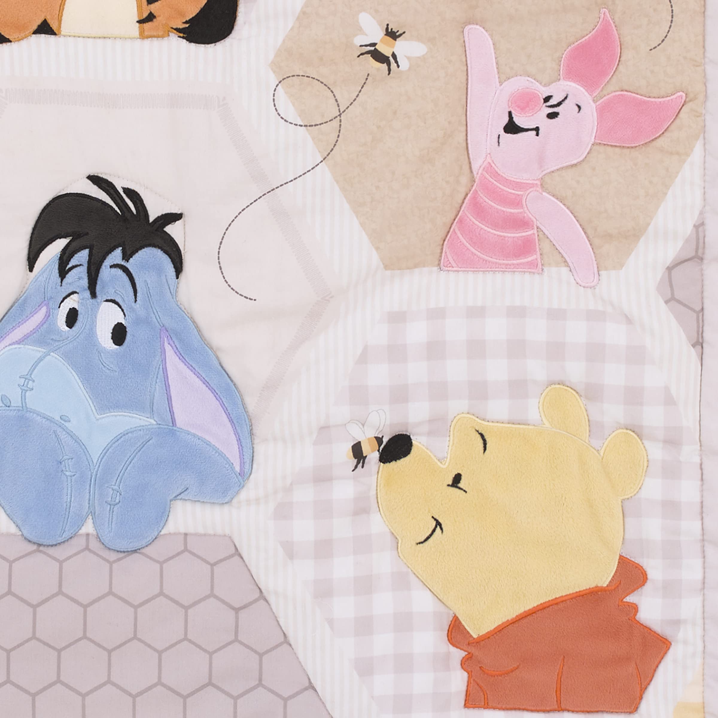 Disney Winnie The Pooh Hugs and Honeycombs Grey, White, and Tan Patchwork