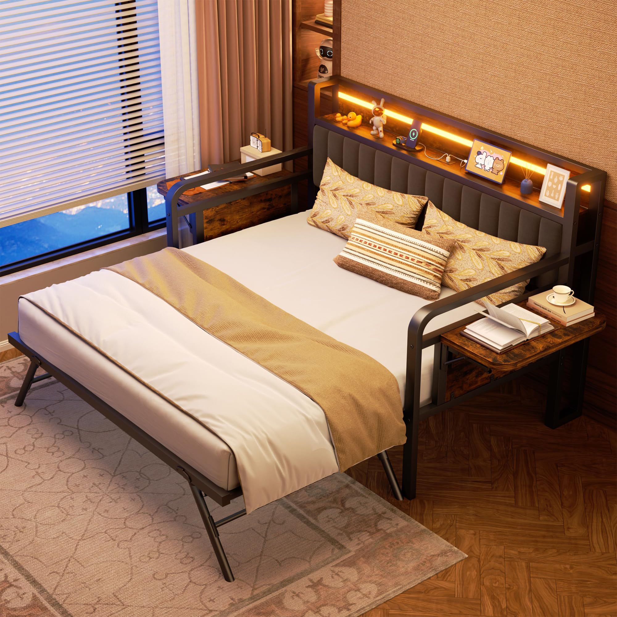 Twin Daybed with Pop-Up Trundle and LED Lighting