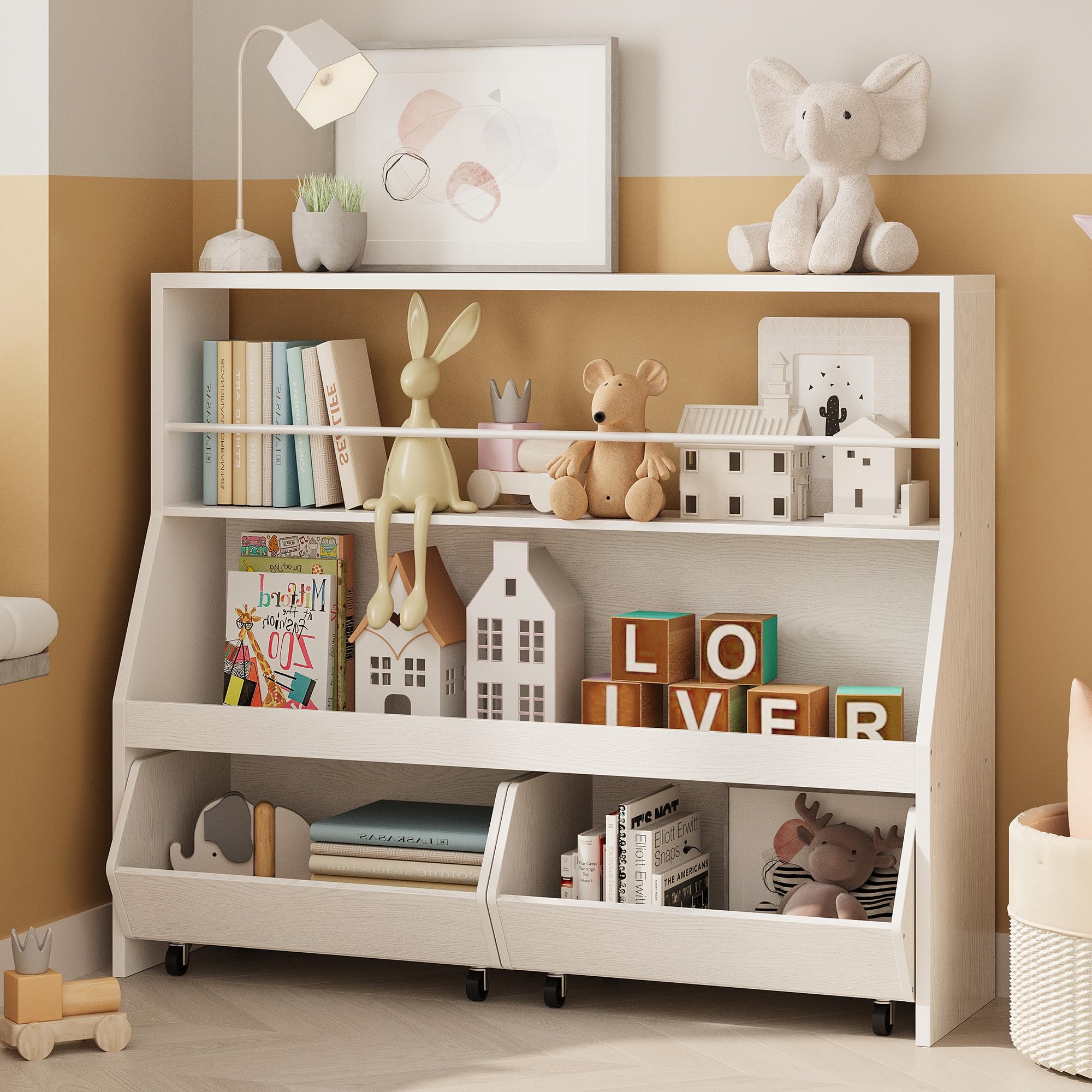 Toy Storage Organizer, Kids Bookshelf with 2 Movable Cubby