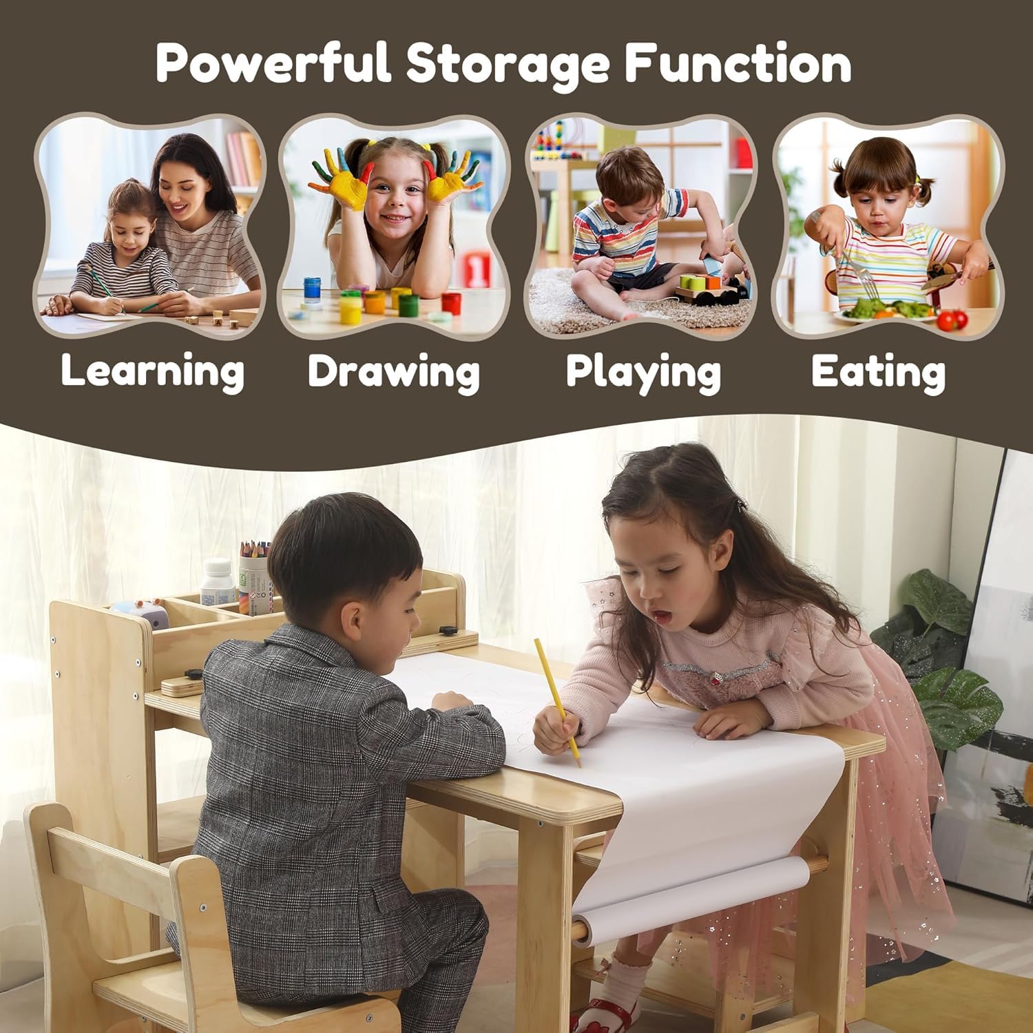 Kids Art Table and Chair Set with Storage Shelves