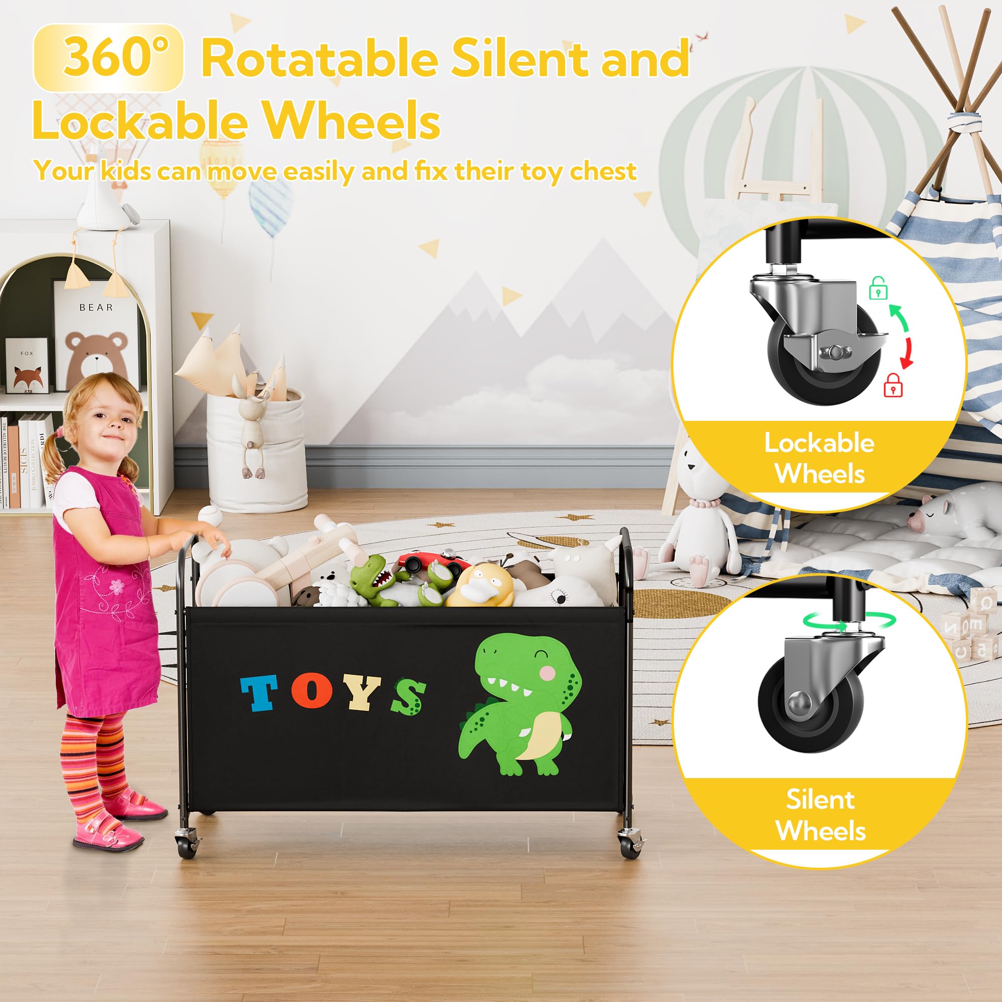 Large Toy Storage Box with Wheels - 135L Organizer Chest