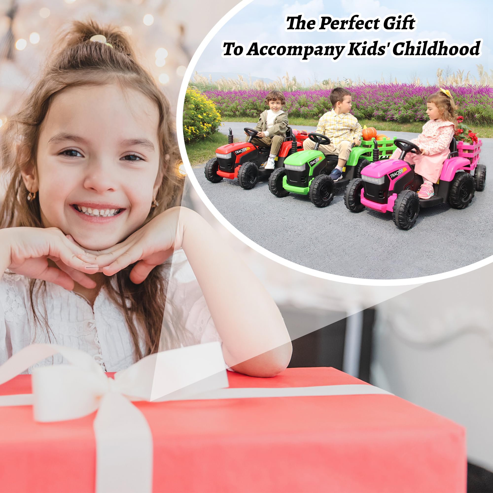 12V Electric Ride-On Tractor with Trailer for Kids
