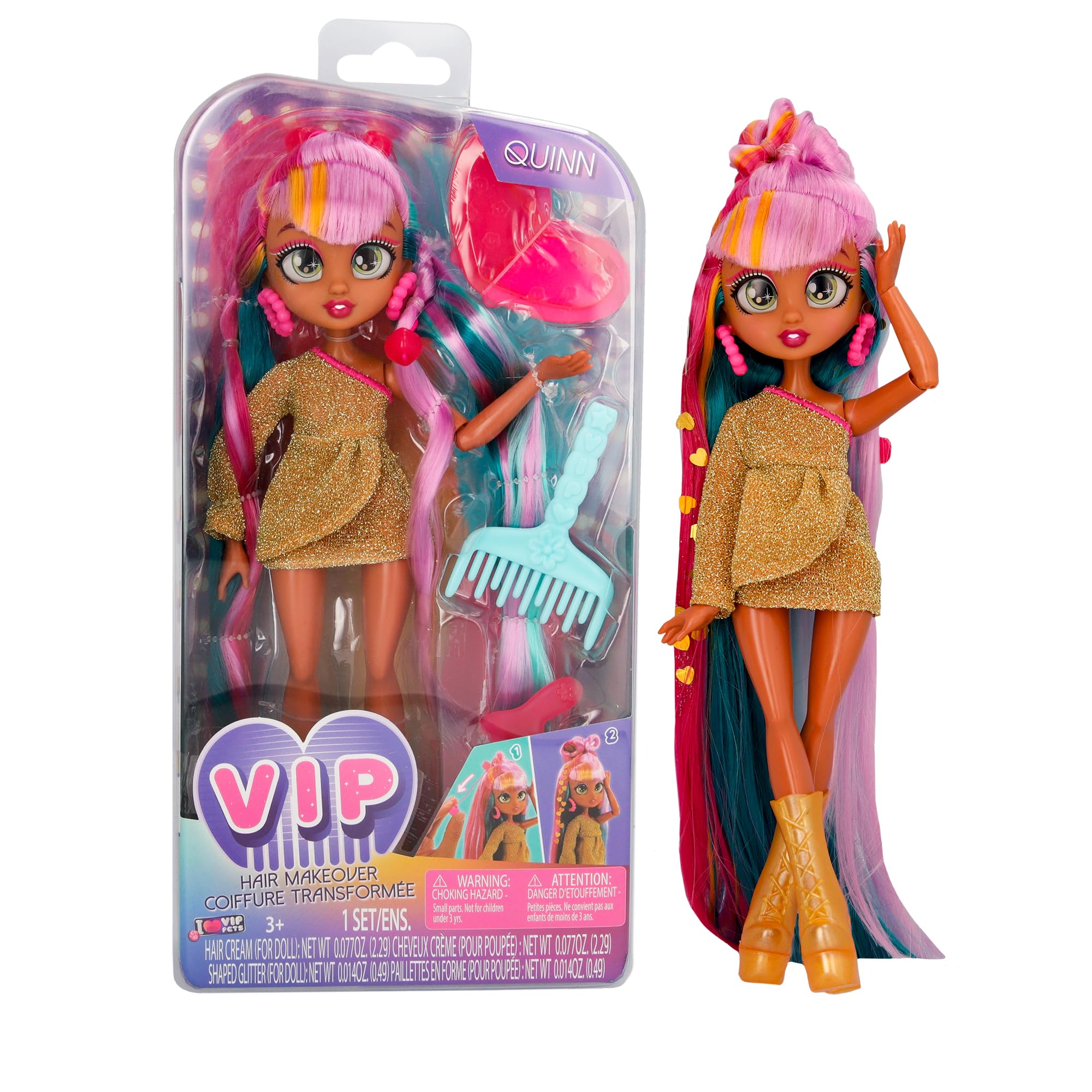 VIP Girls Hair Makeover Quinn Fashion Doll with 11" Colorful Long Styling Hair