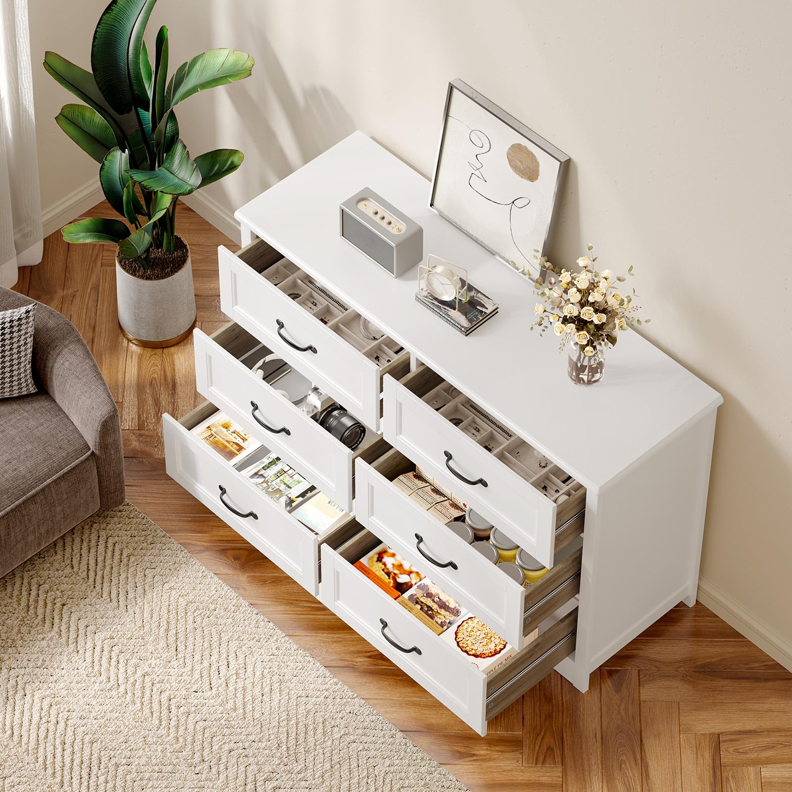 6 Drawer Dresser for Bedroom with Metal Handles