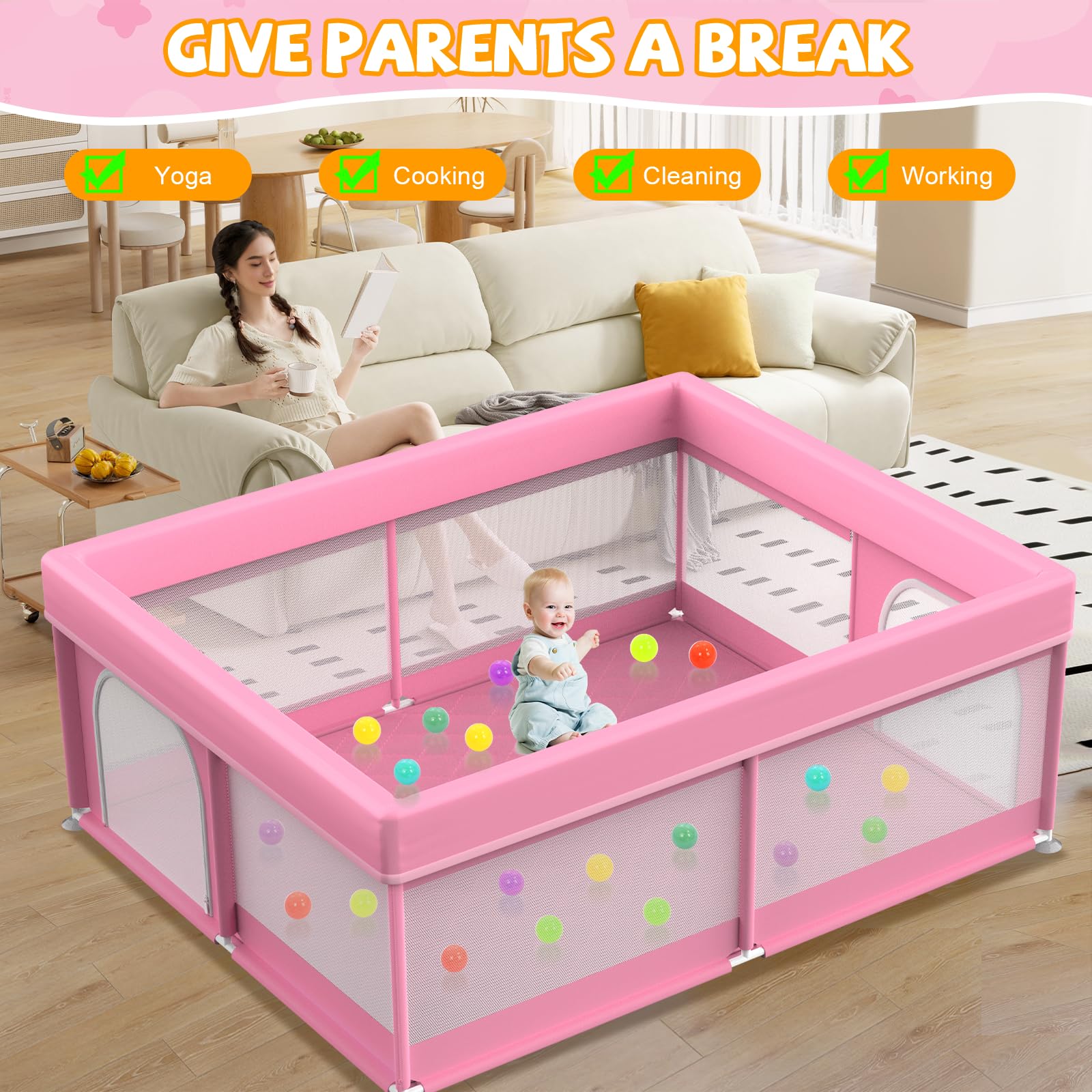 Large Baby Playpen with Mat 79x71 Inches