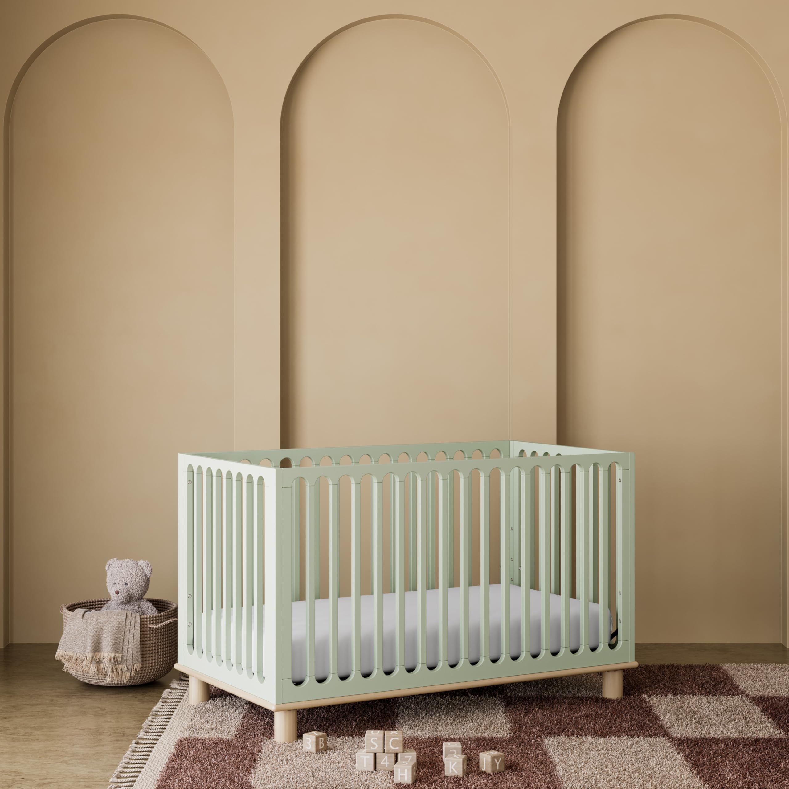 Sicily Grow-with-Me Convertible Crib with Toddler Rail Included (Sage & Driftwood)