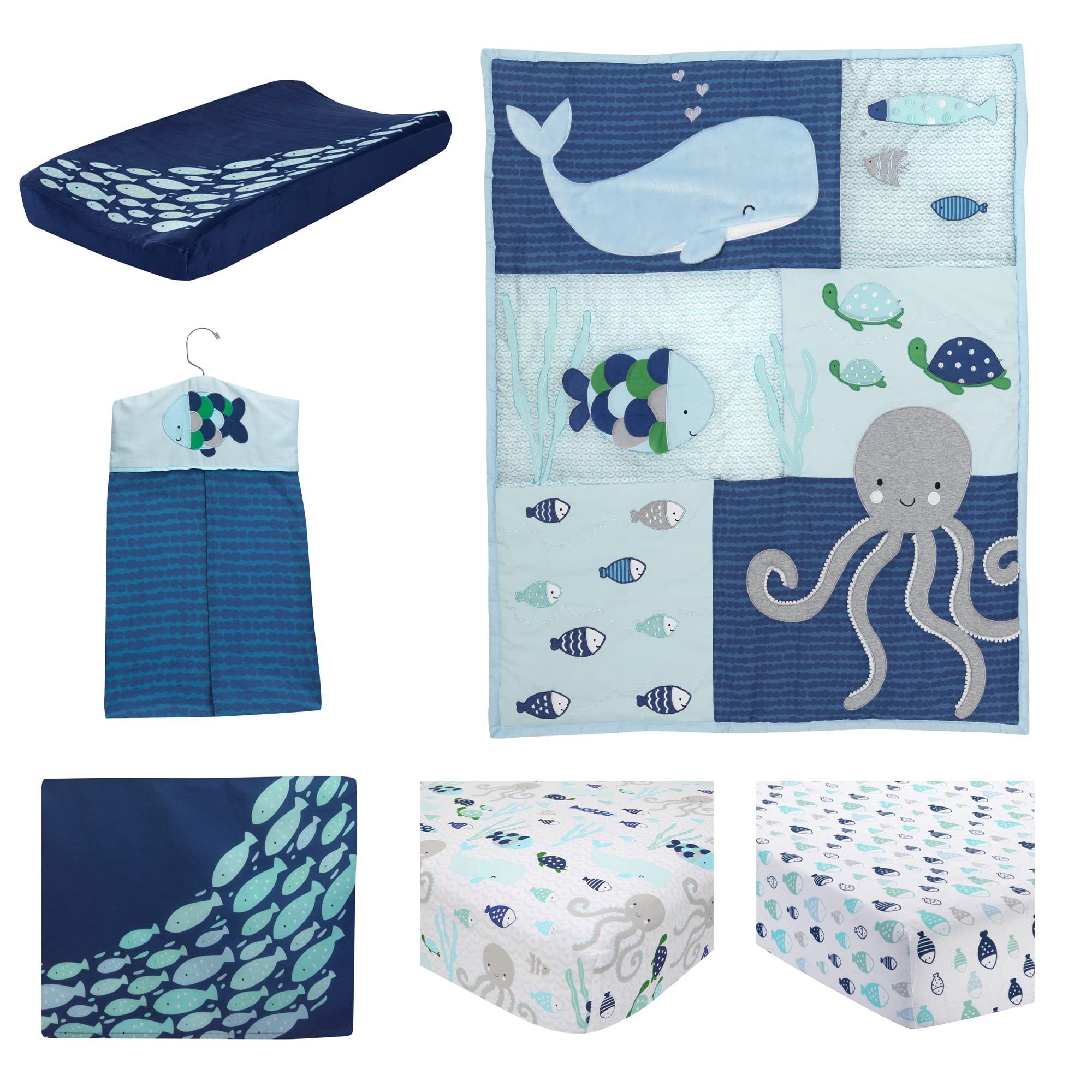 Oceania 6-Piece Baby Crib Bedding Set - Blue Ocean, Nautical, Aquatic