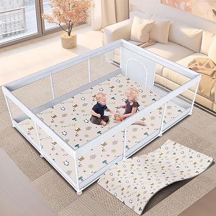 Baby Playpen 74x50 inch, Playpen for Babies and Toddlers, Baby Play Pen Design with External Zipper Gate, Play Yard with Non-Slip Suction Cups on The Bottom