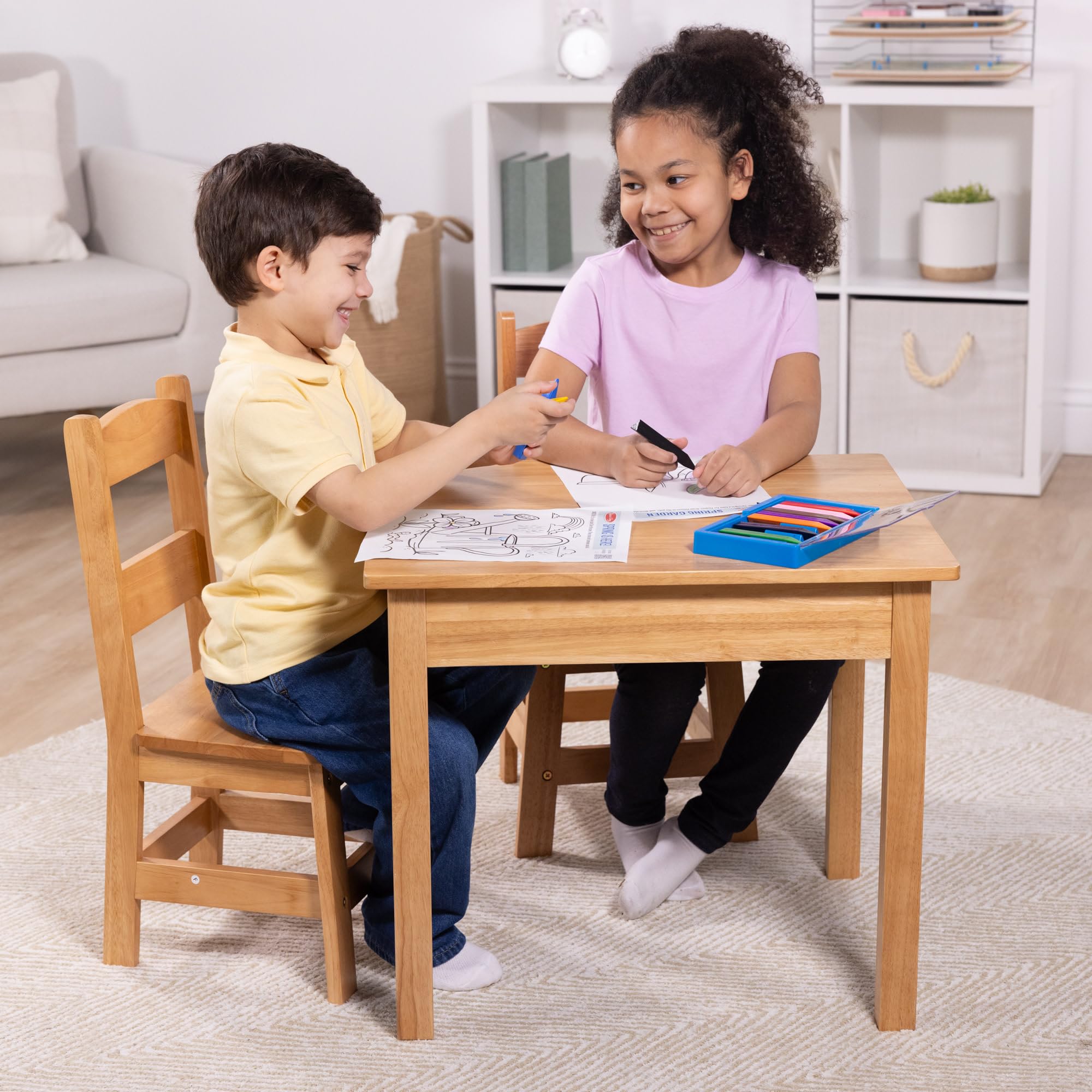 Solid Wood Table and 2 Chairs Set - Light Finish Furniture for Playroom