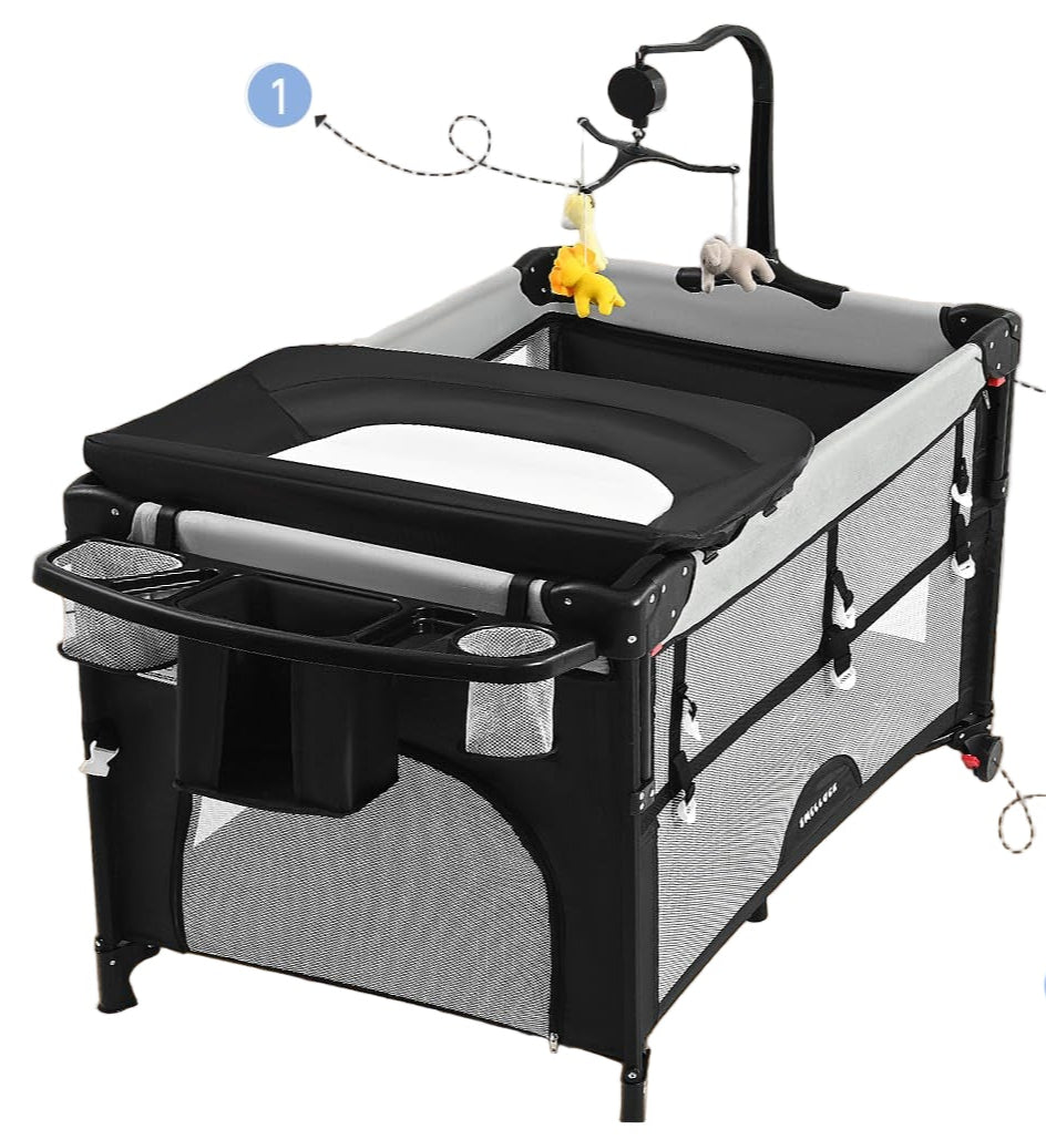 World's First 1-Step Assembly Pack and Play, 5 in 1 Baby Bassinet Bedside Sleeper