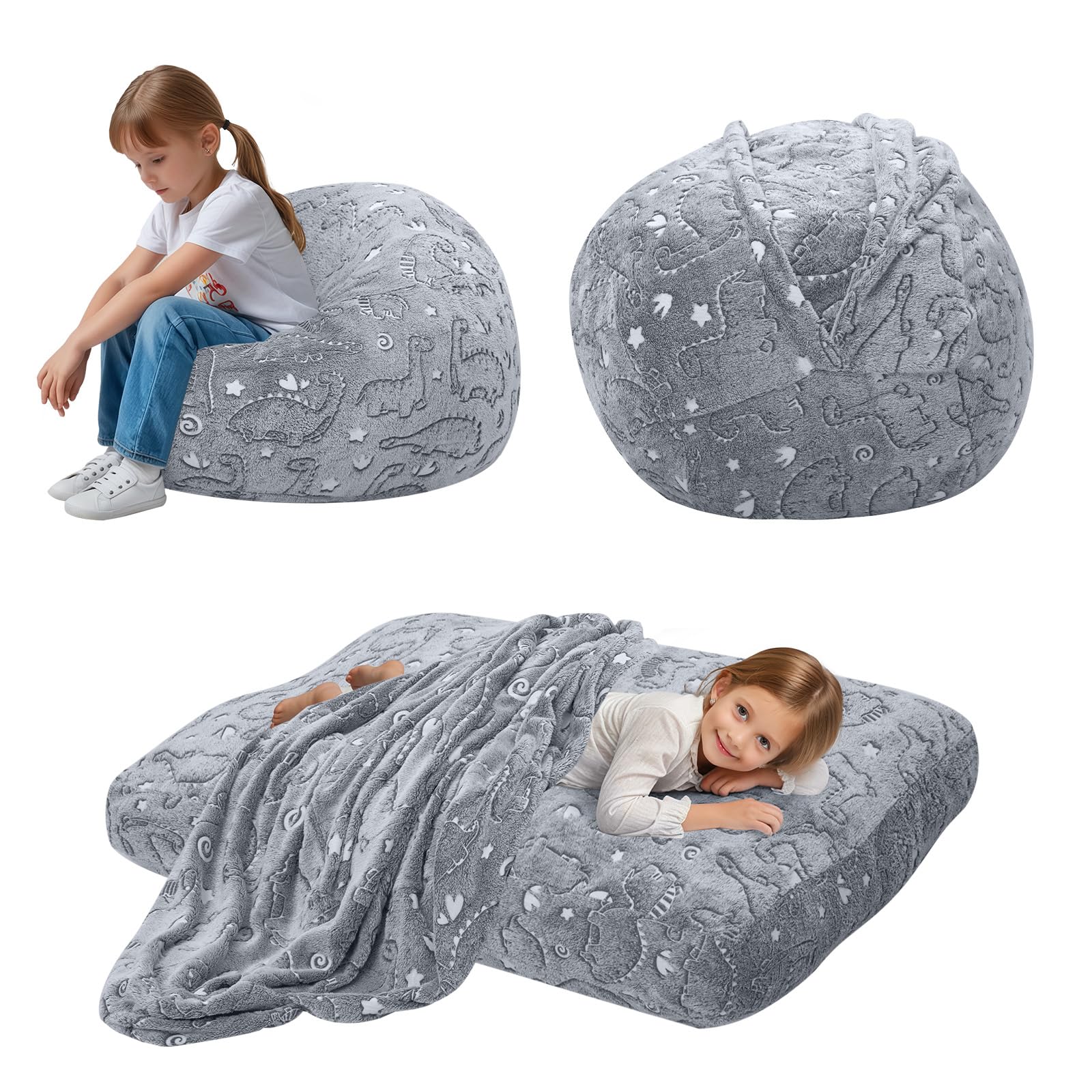Convertible Dinosaur Bean Bag Chair for Kids