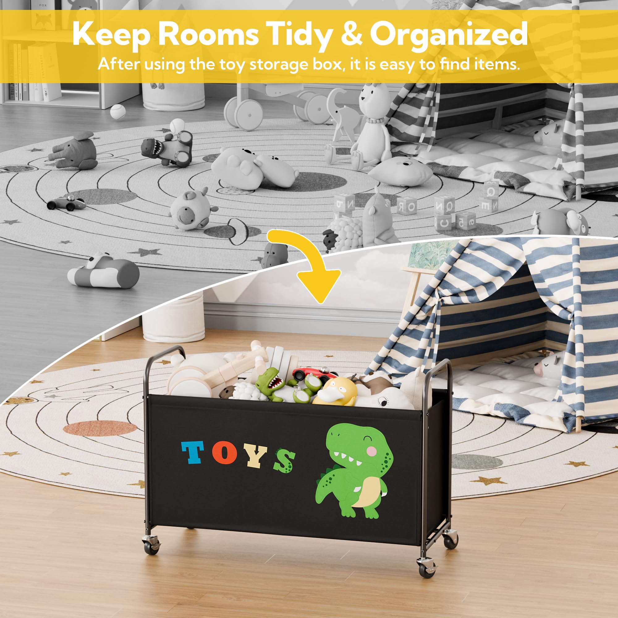 Large Toy Storage Box with Wheels - 135L Organizer Chest