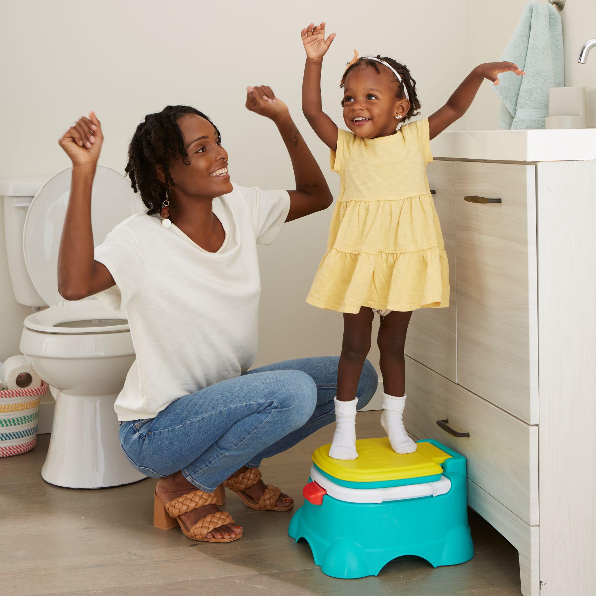 Sesame Street Elmo Hooray 3-in-1 Potty Training Toilet Seat and Step Stool, Easy to Clean Design with Flush Handle and Sounds, Portable and Great for Travel, Perfect for Toddler Boys and Girls 1-3