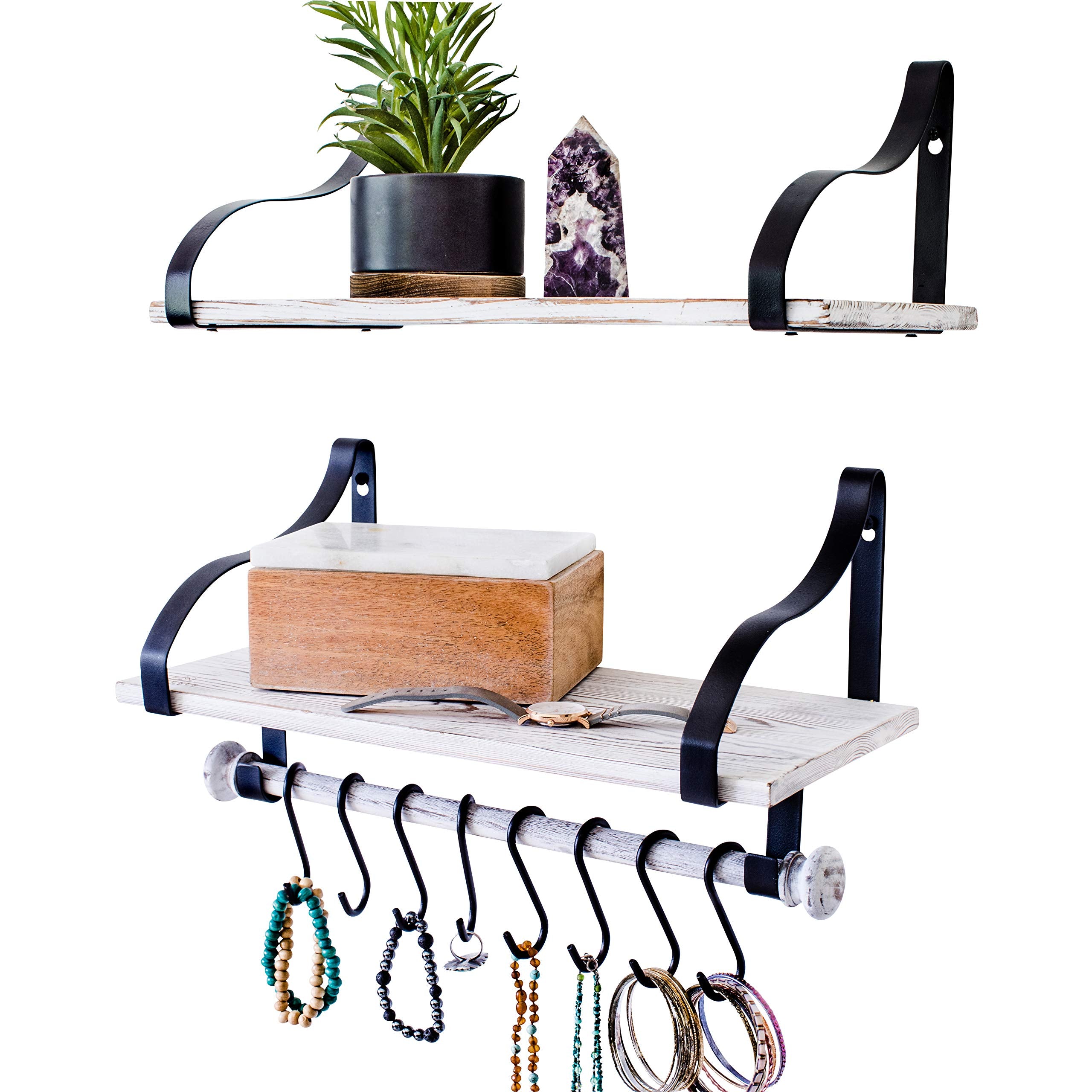 Rustic Wall Mounted Floating Shelves with Towel Bar