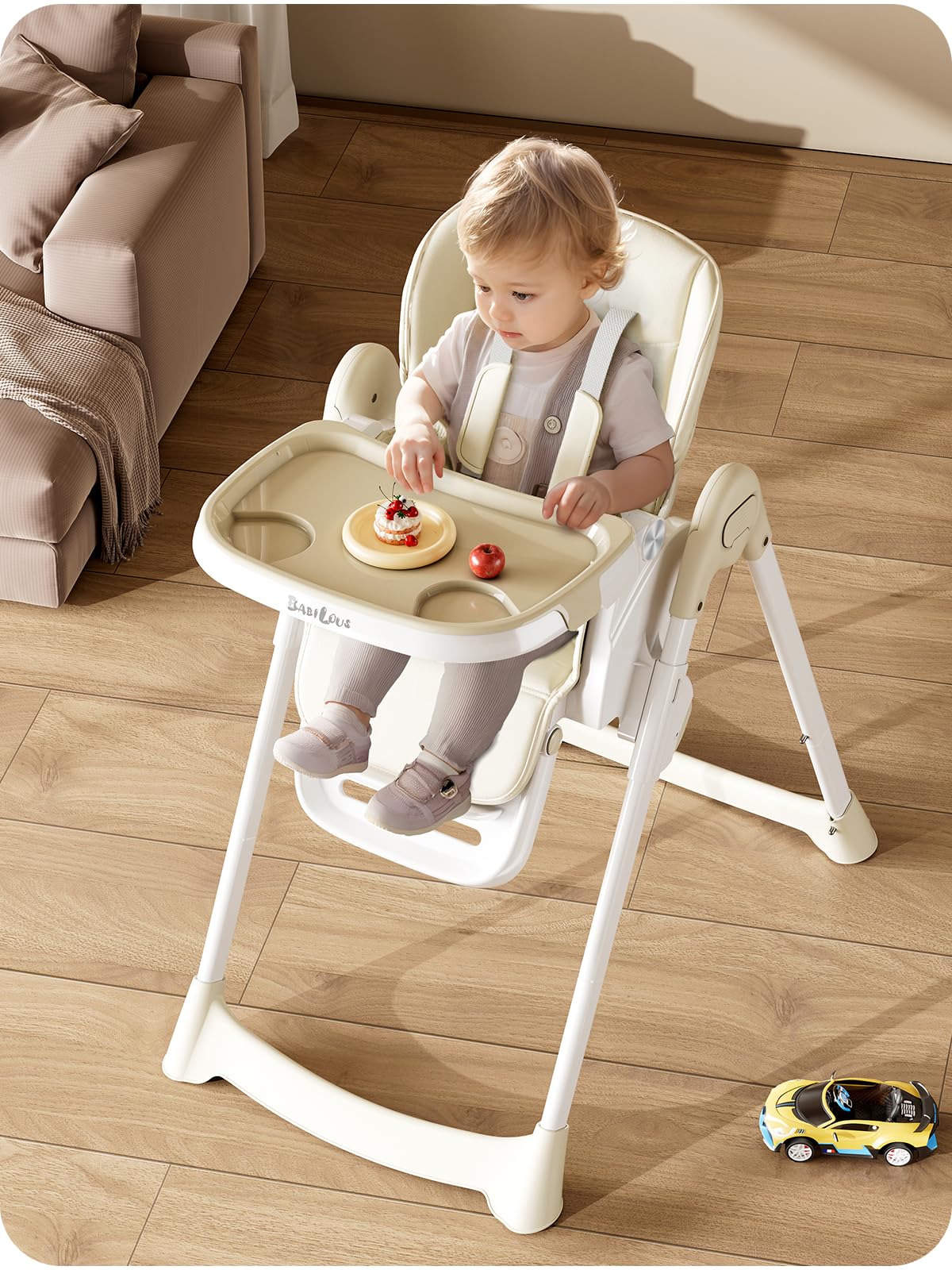 Foldable High Chair with Adjustable Height and Removable Tray