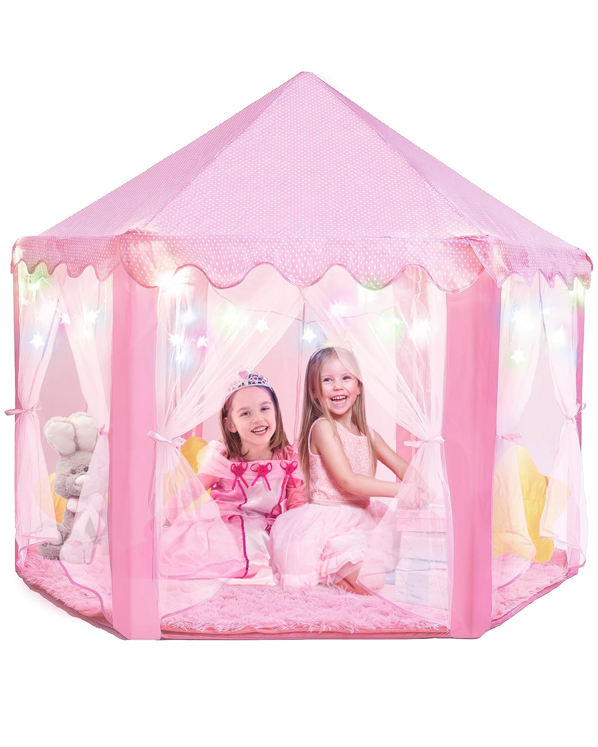 Princess Tent for Kids - 55" X 53" with Led Star Lights - Princess Toys - Toddler Play Tent Without Rug - Playhouse, Castle