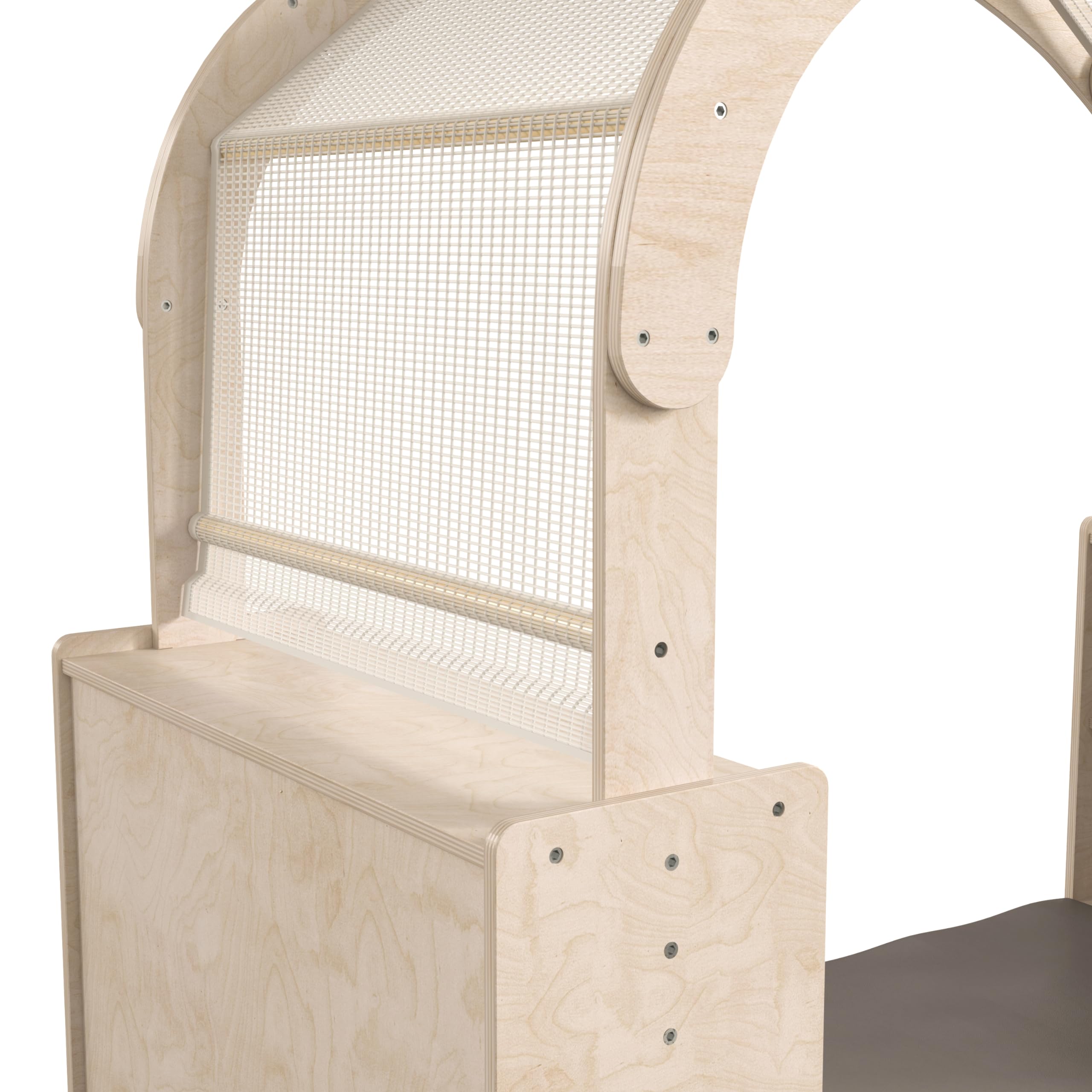 Wooden Reading Nook with Storage Shelves and Canopy