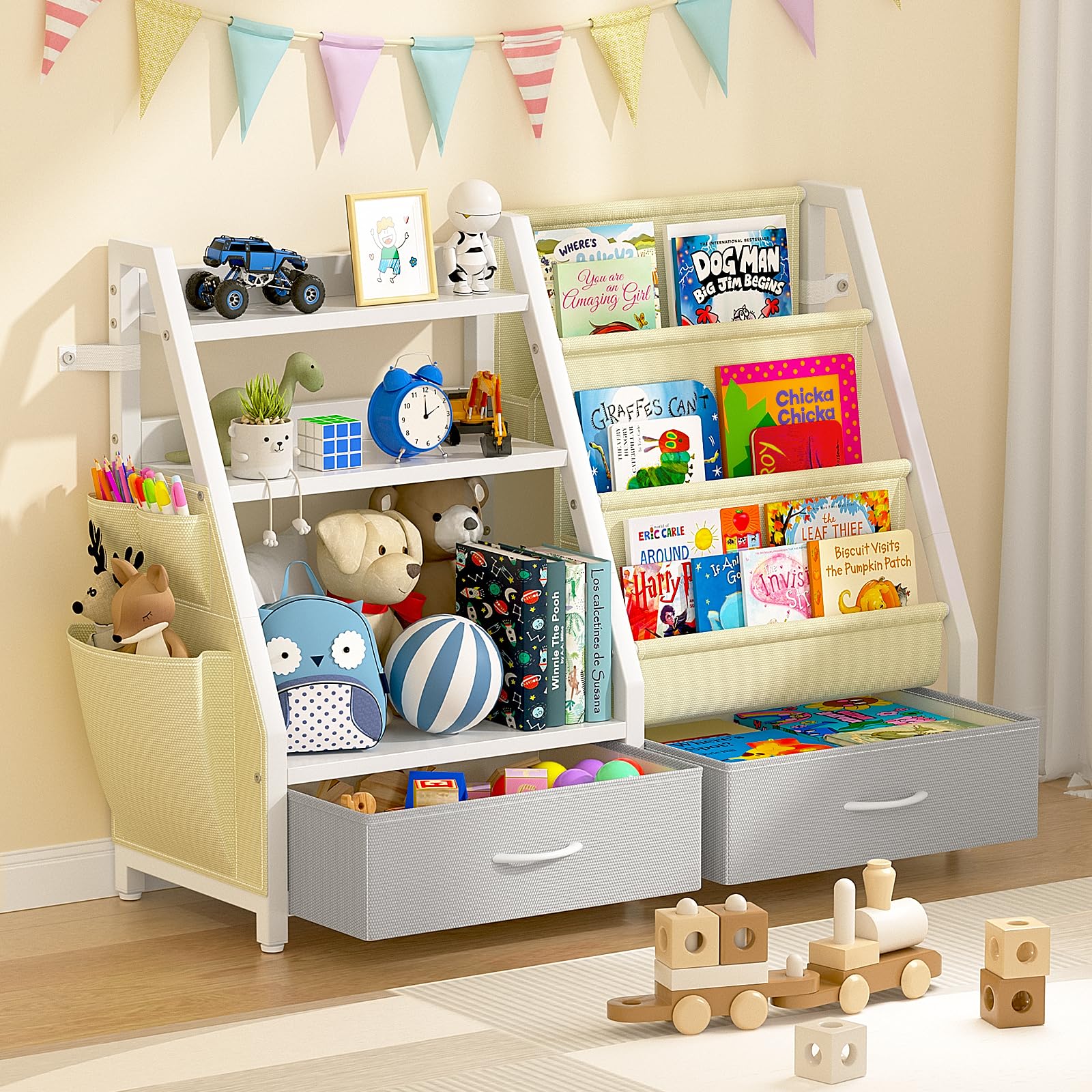 Kids Bookshelf and Toy Organizer with Storage Bins