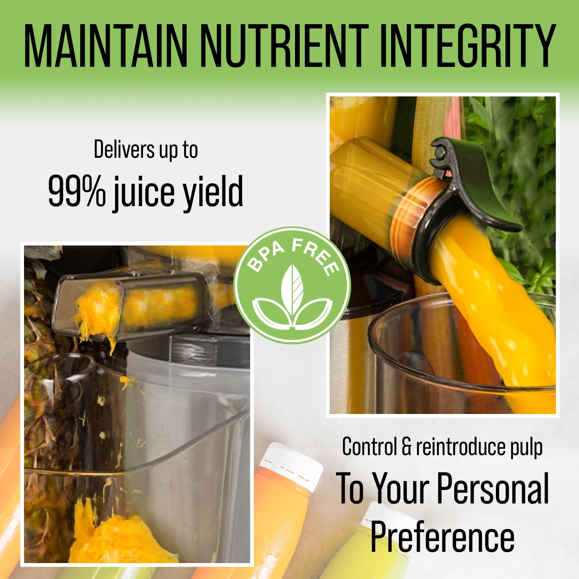 Electric Masticating Cold Press Juicer - Easy to Clean Cold Press Juicer Machine - Quiet Operation - Extra Large Chute for Whole Vegetables & Fruit