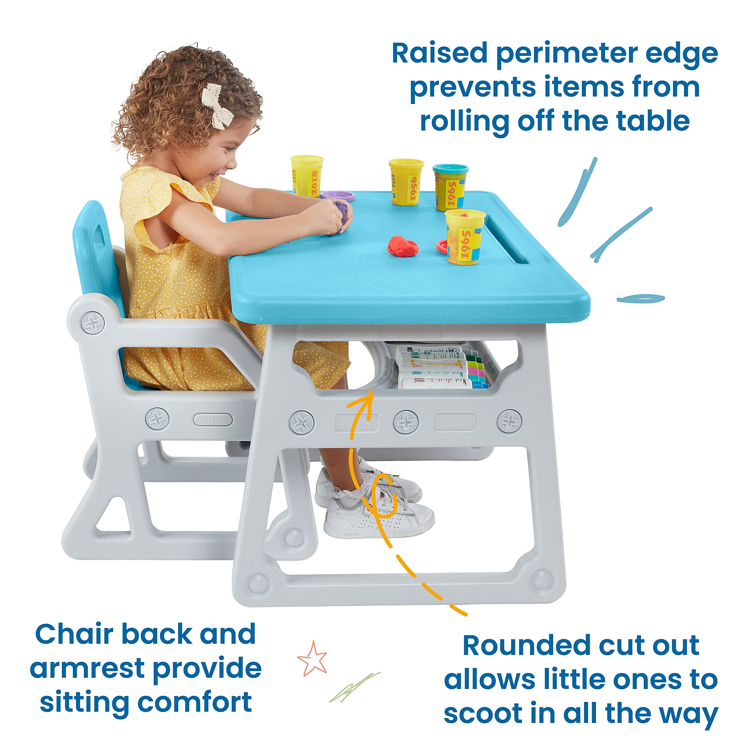 Toddler Desk and Chair Set with Storage Shelf