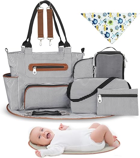 8-Piece Diaper Bag Tote Set – Multifunction Baby Essentials