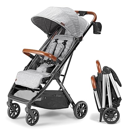 Lightweight Baby Stroller - Premium Vegan Leather, One-Hand Fold