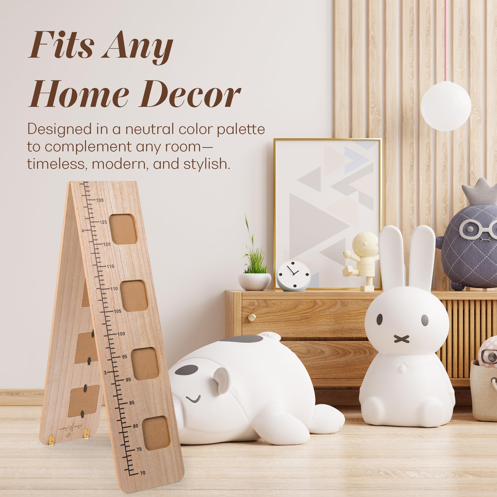 Wooden Growth Chart for Wall with Picture Slots