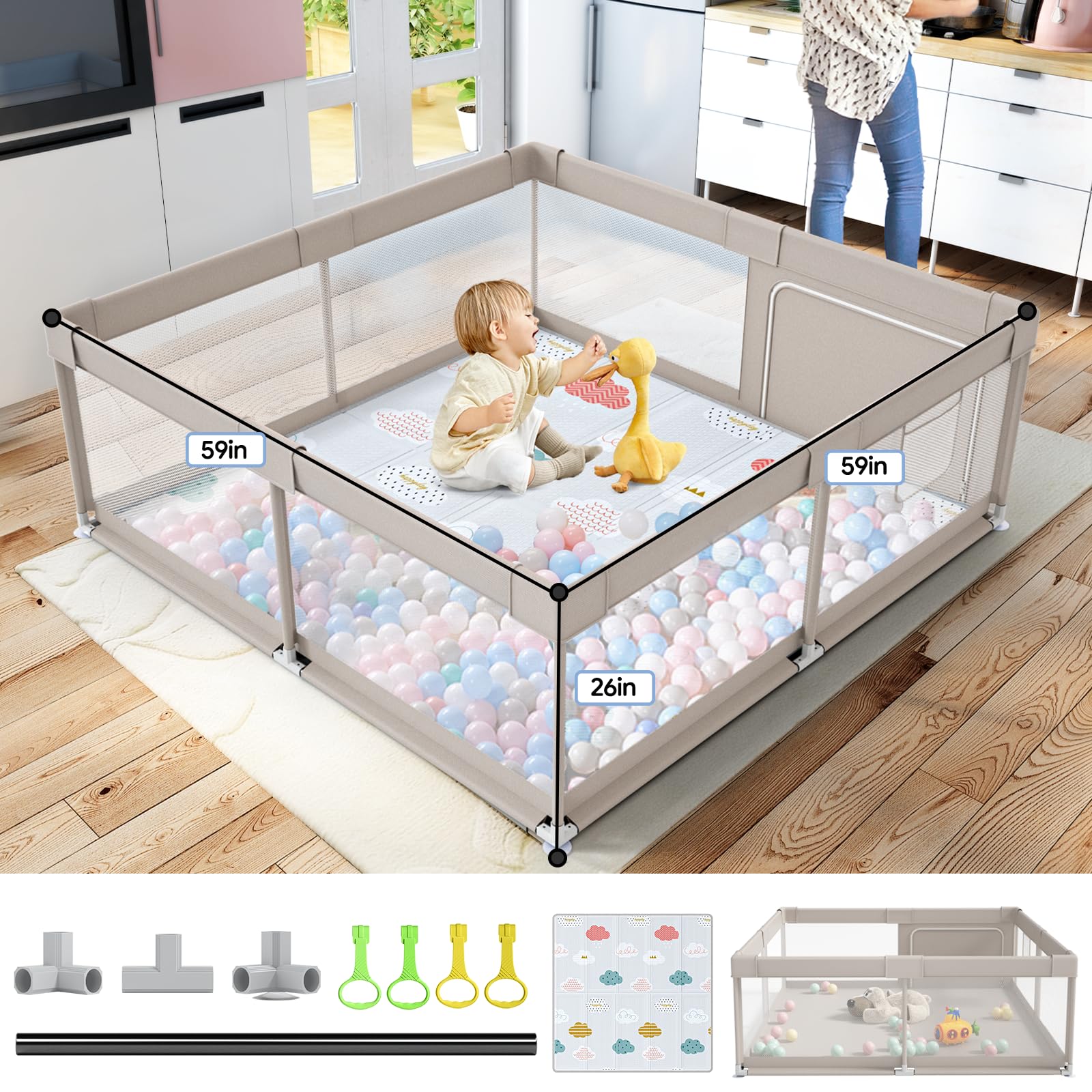 Baby Playpen with Mat 59x59 Inch Extra Large