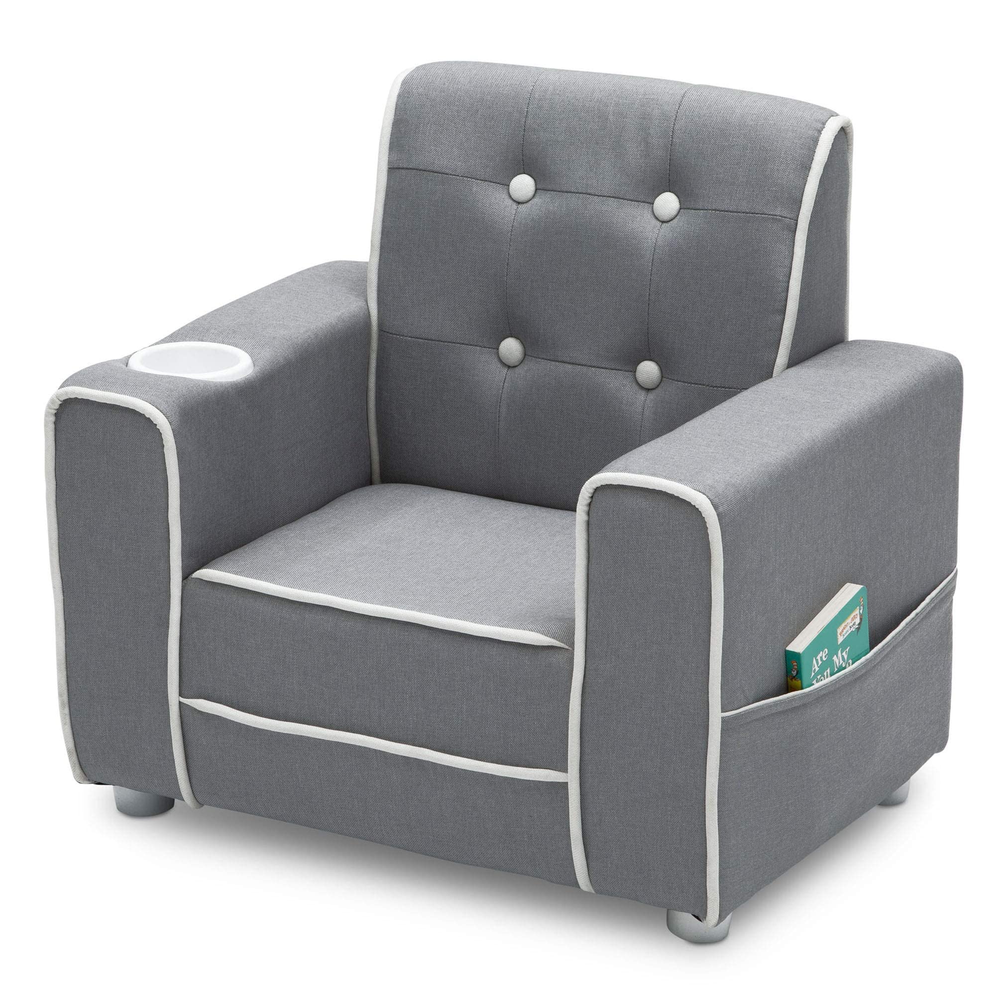 Chelsea Kids Upholstered Chair with Cup Holder, Soft Grey