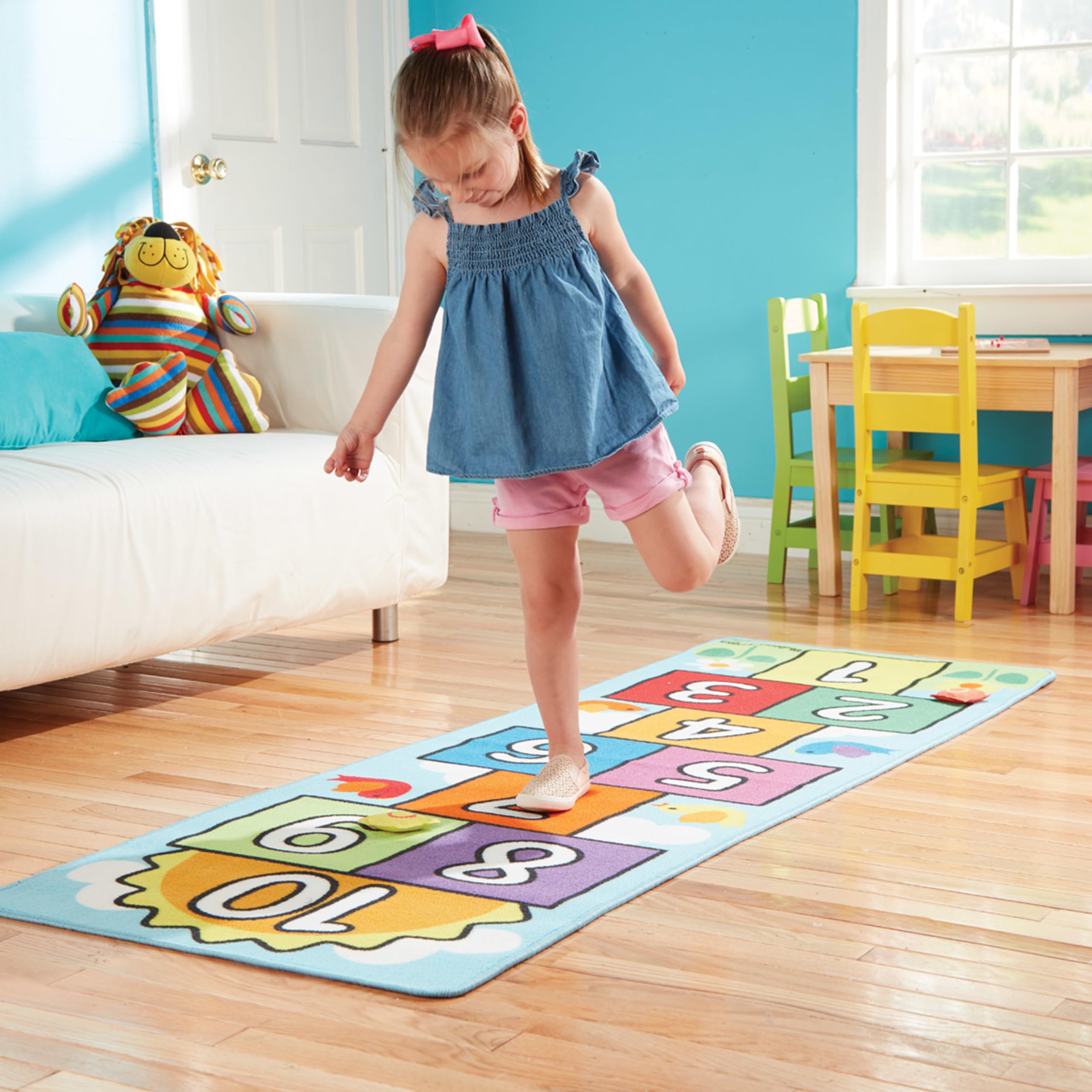 Hop and Count Hopscotch Game Rug (3 pcs, 78.5 x 26.5 inches) Classic Hopscotch Rug