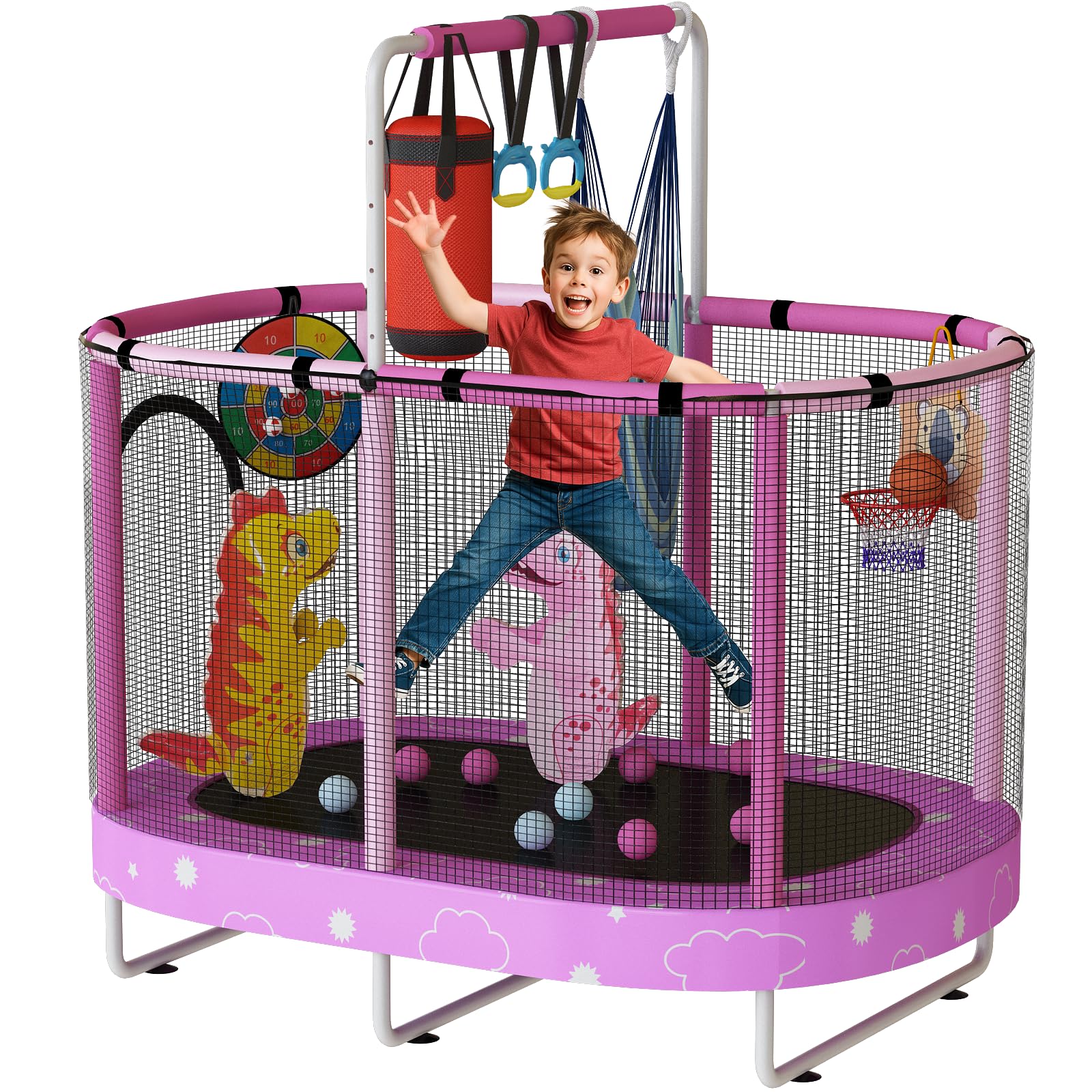 Kids Trampoline with Safety Net and Adjustable Height