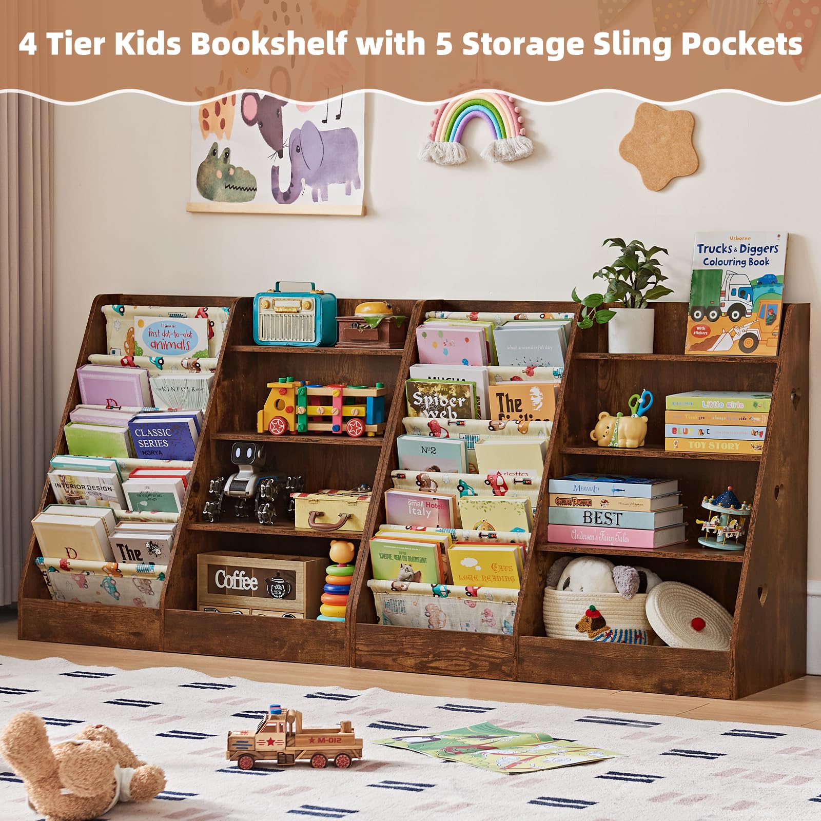 4 Tier Kids Bookshelf and Storage Organizer