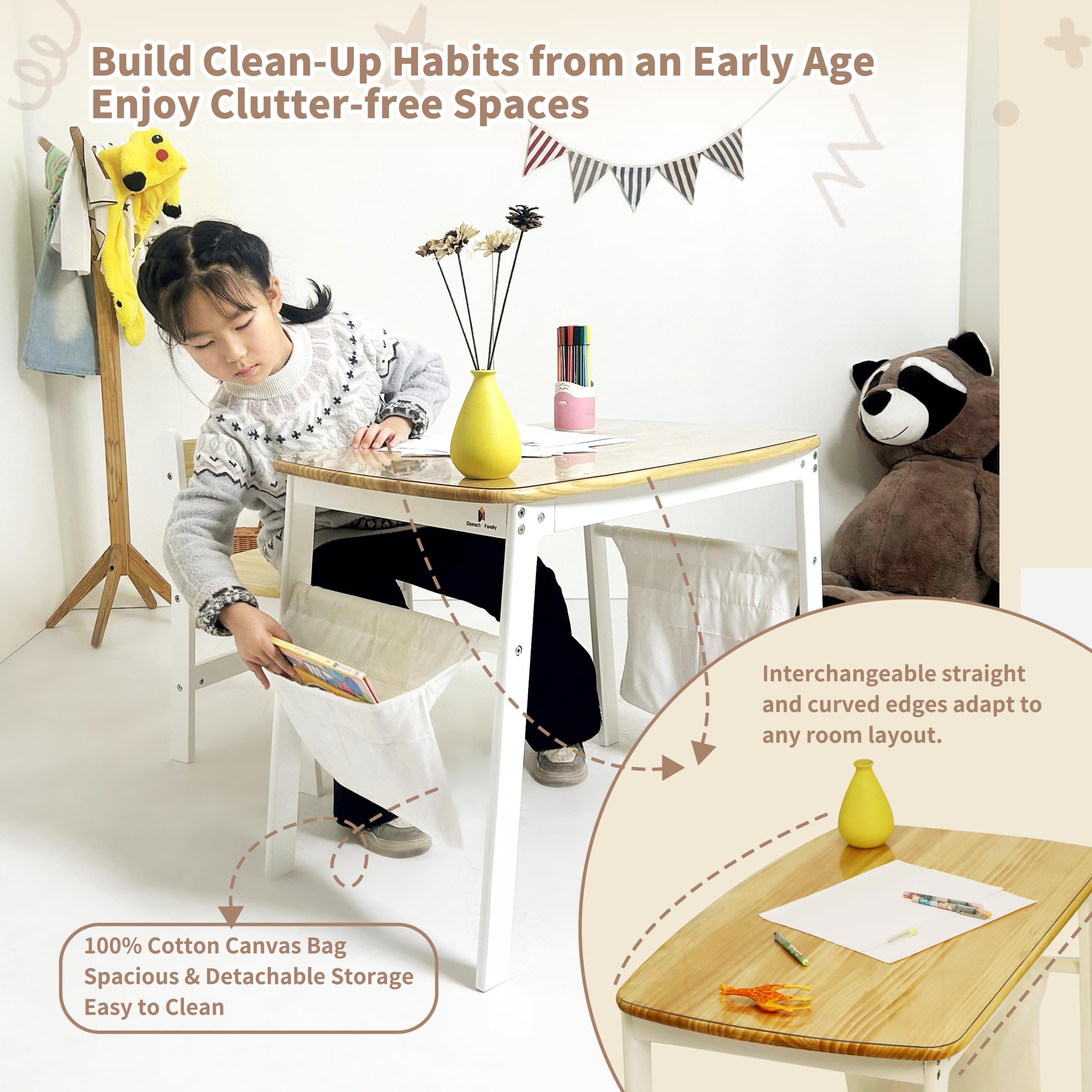 Montessori Kids Desk and Chair Set with Storage