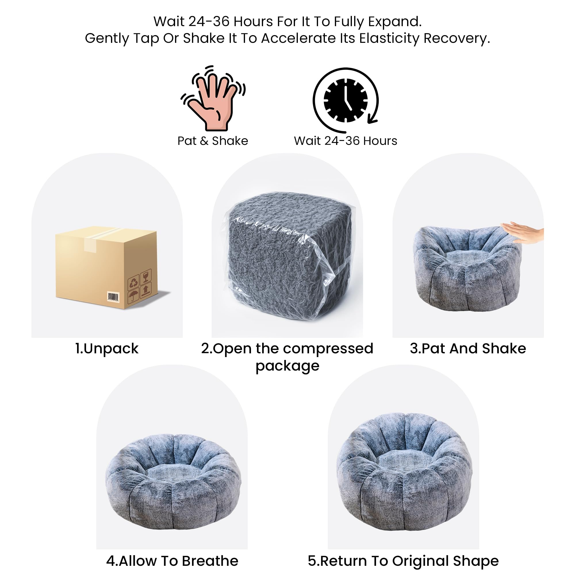 Faux Fur Bean Bag Chair with Petal Armrest
