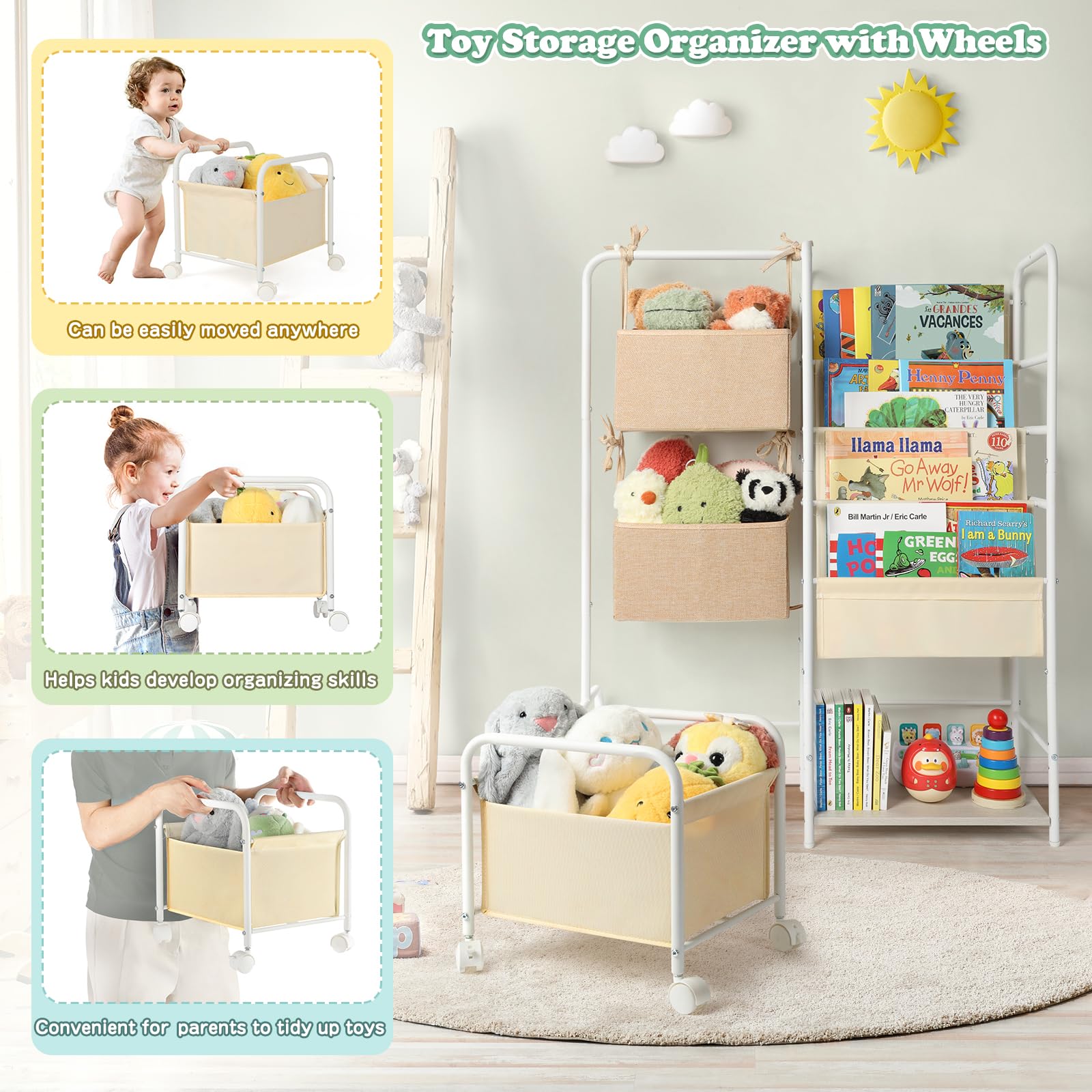 Montessori Kids Bookshelf with Toy Storage Organizer