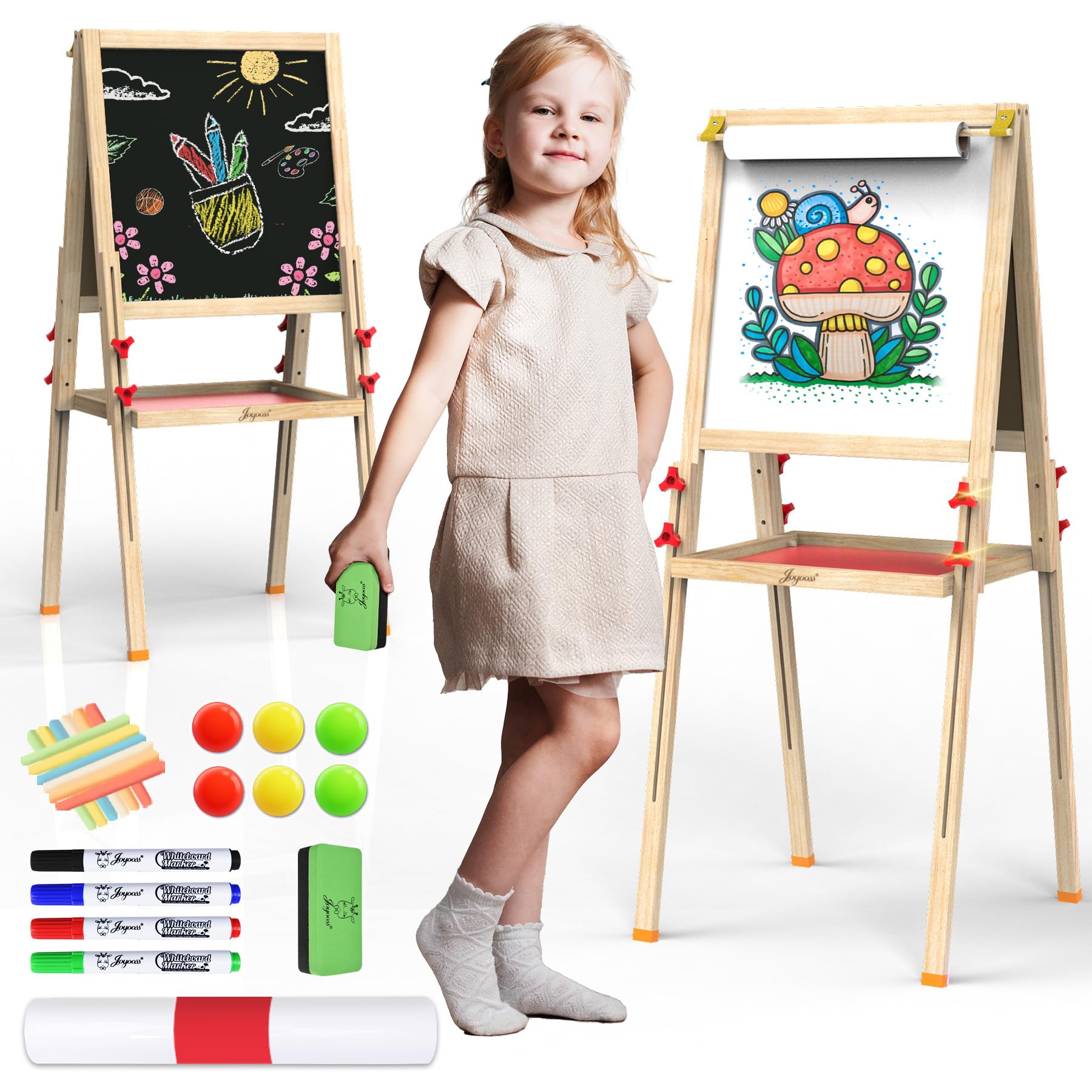 Kids Art Easel Double-Sided Magnetic Whiteboard Chalkboard