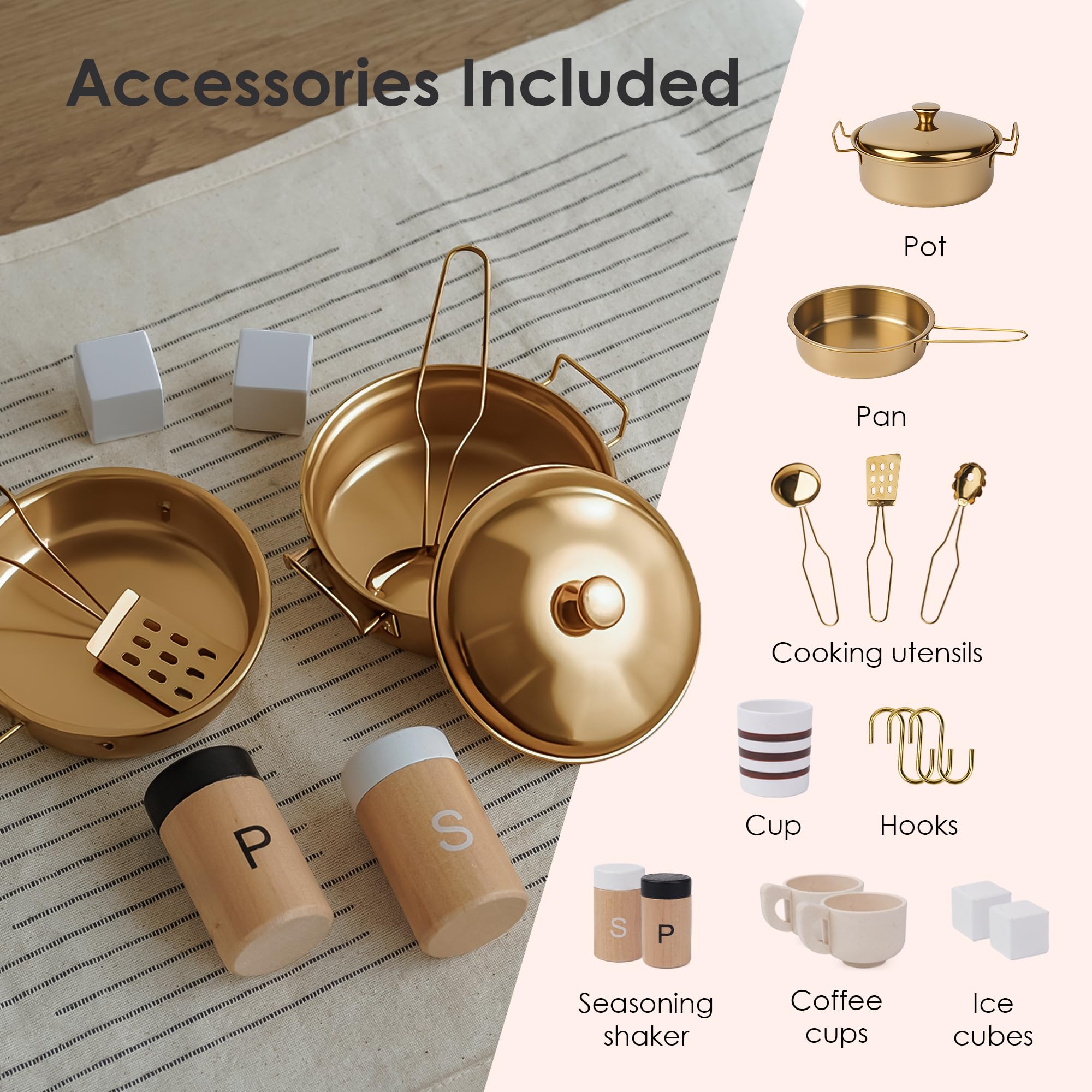 Wooden Play Kitchen Set with Lights and Sounds