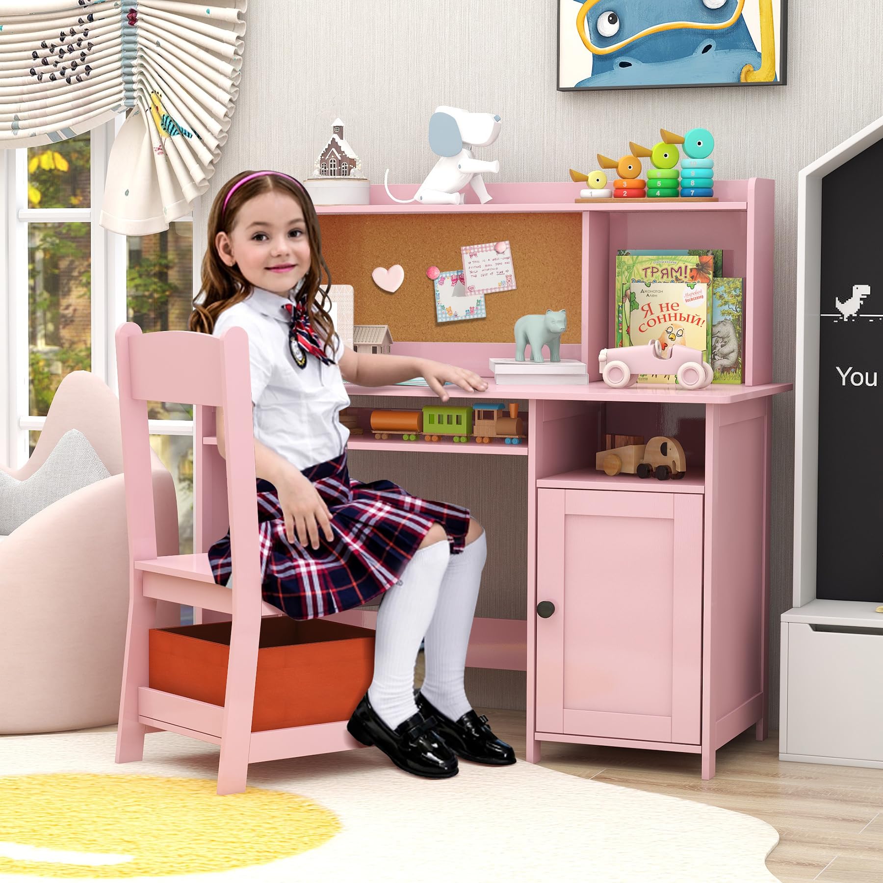 Pink Toddler Table and Chair Set,Wooden Kids Table and Chairs for Studying and Crafting