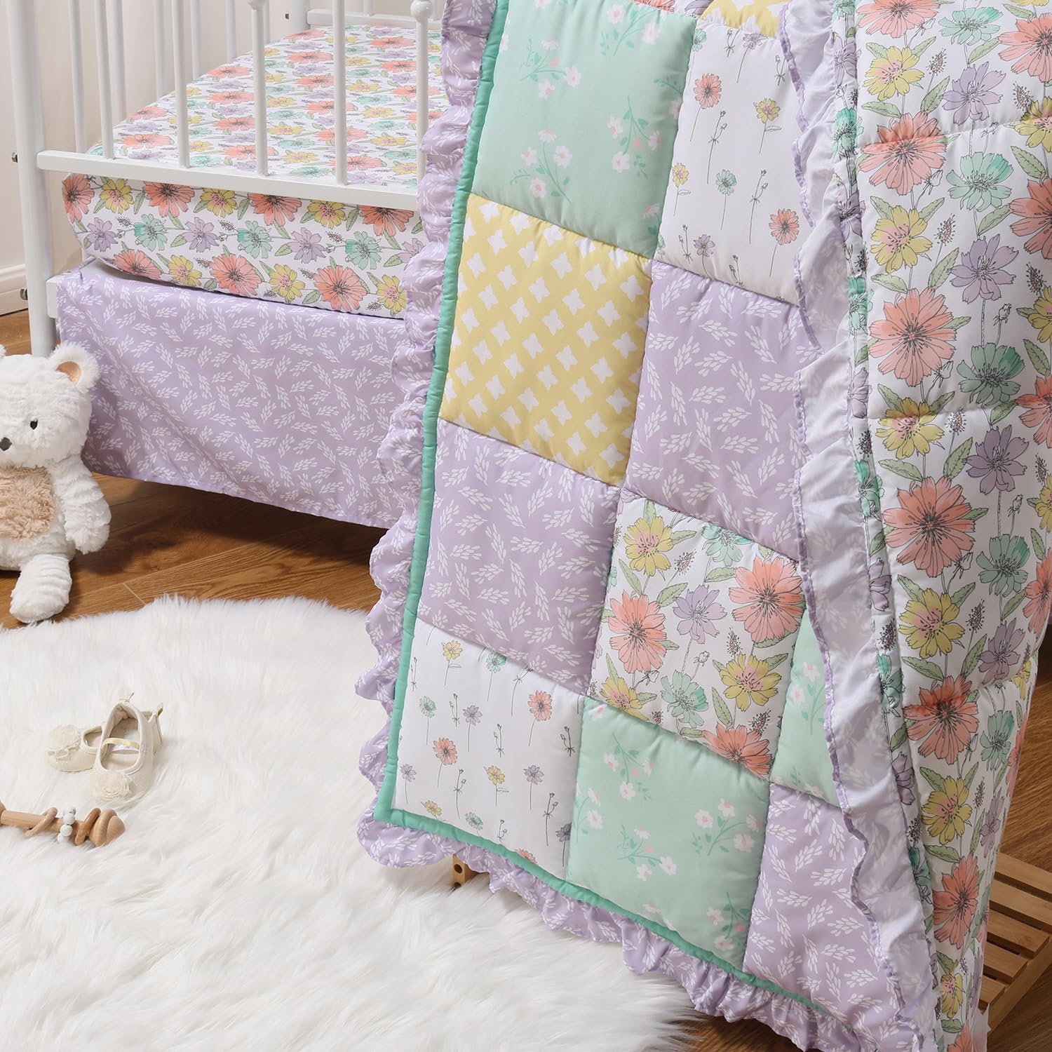 3 Piece Baby Crib Bedding Set - Lavender Vintage Floral