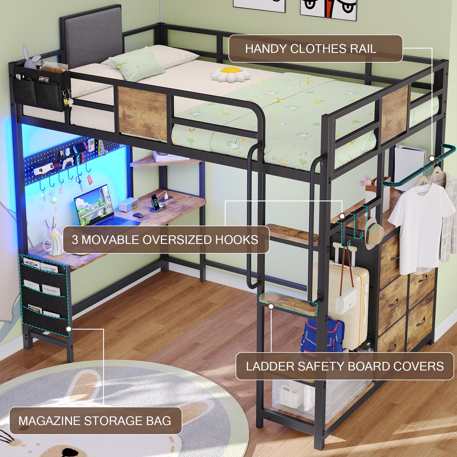 Twin Loft Bed with Desk and Storage