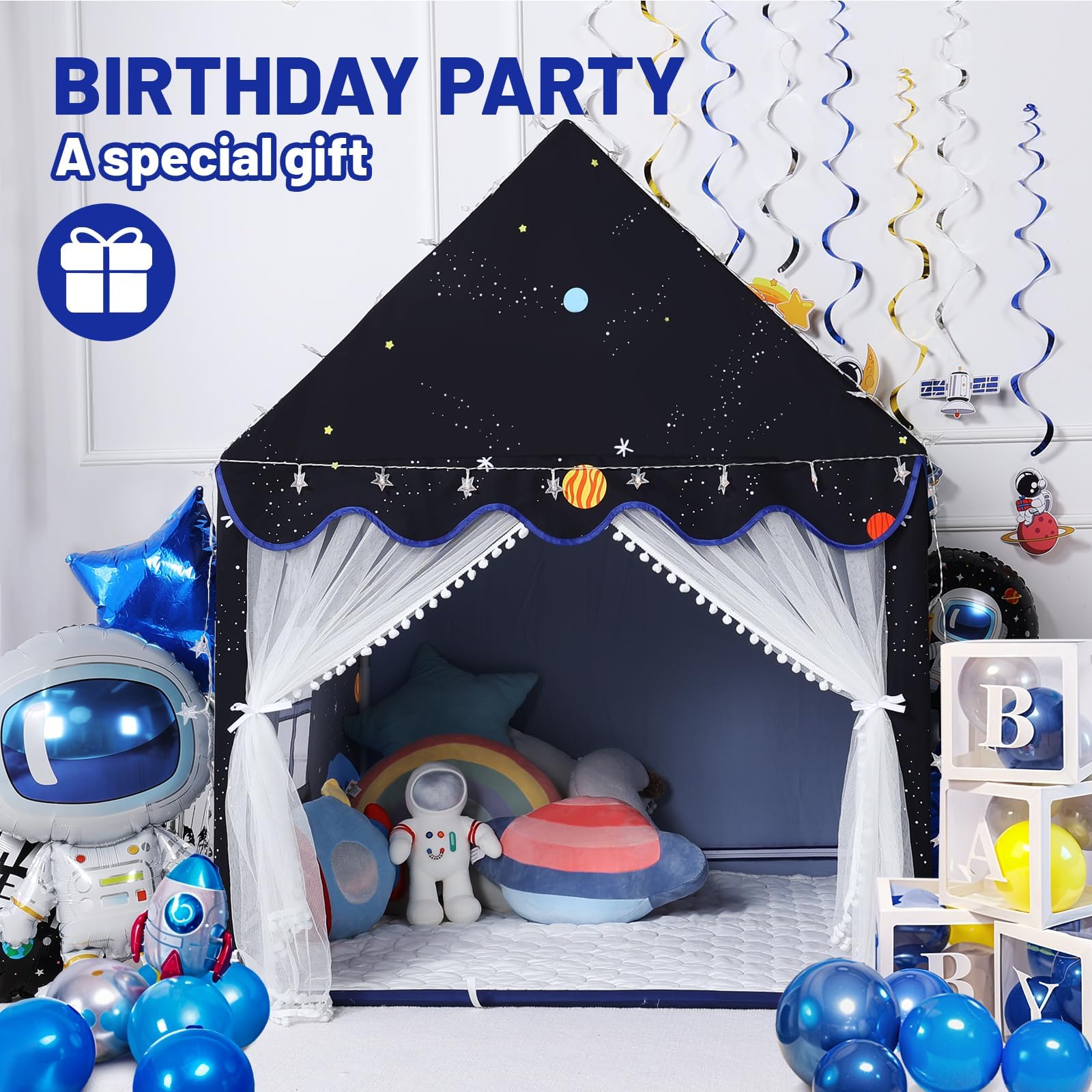Space Kids Tent with Mat and Star Lights