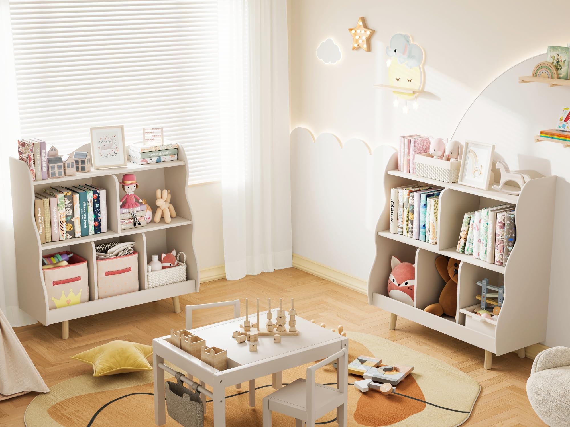 Kids Bookshelf and Toy Storage Organizer with Curved Design