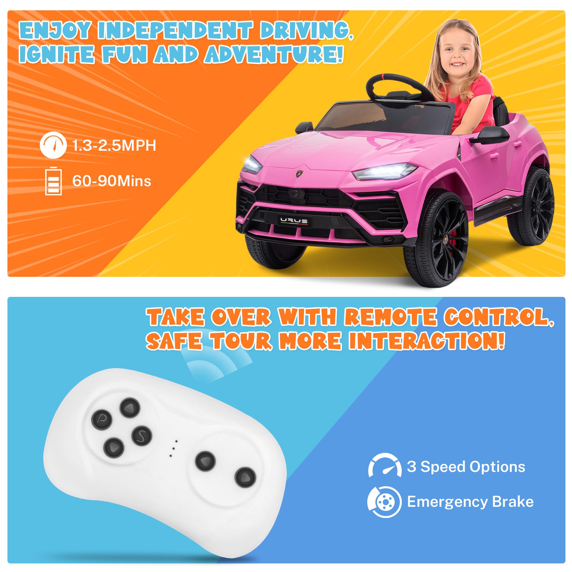 12V Licensed Lamborghini Urus Electric Ride-On Car