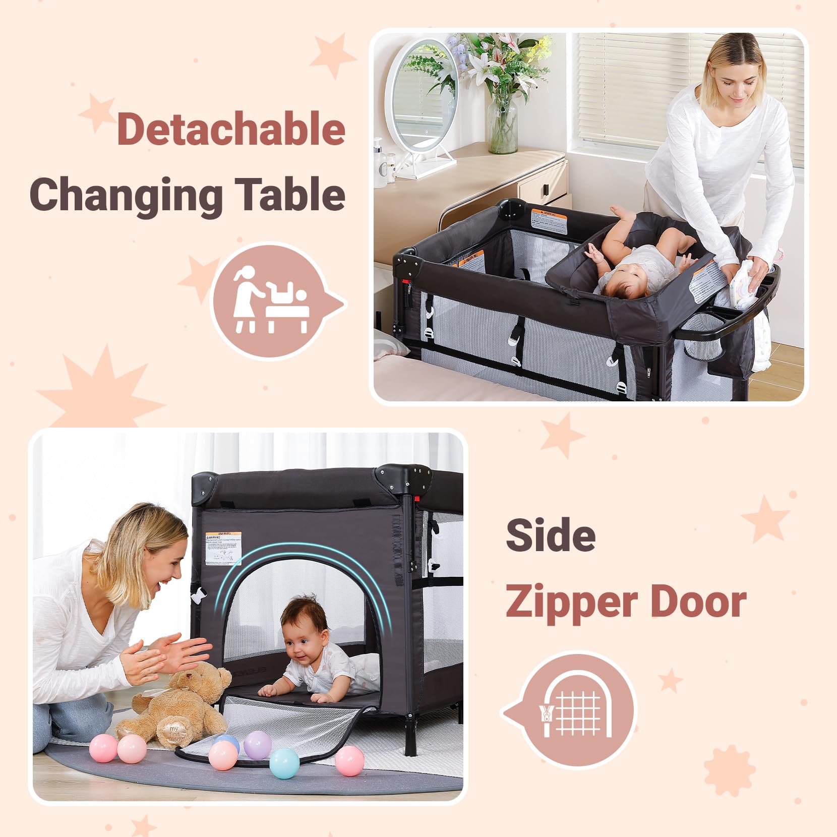 5-in-1 Adjustable Baby Bedside Bassinet with Changing Table