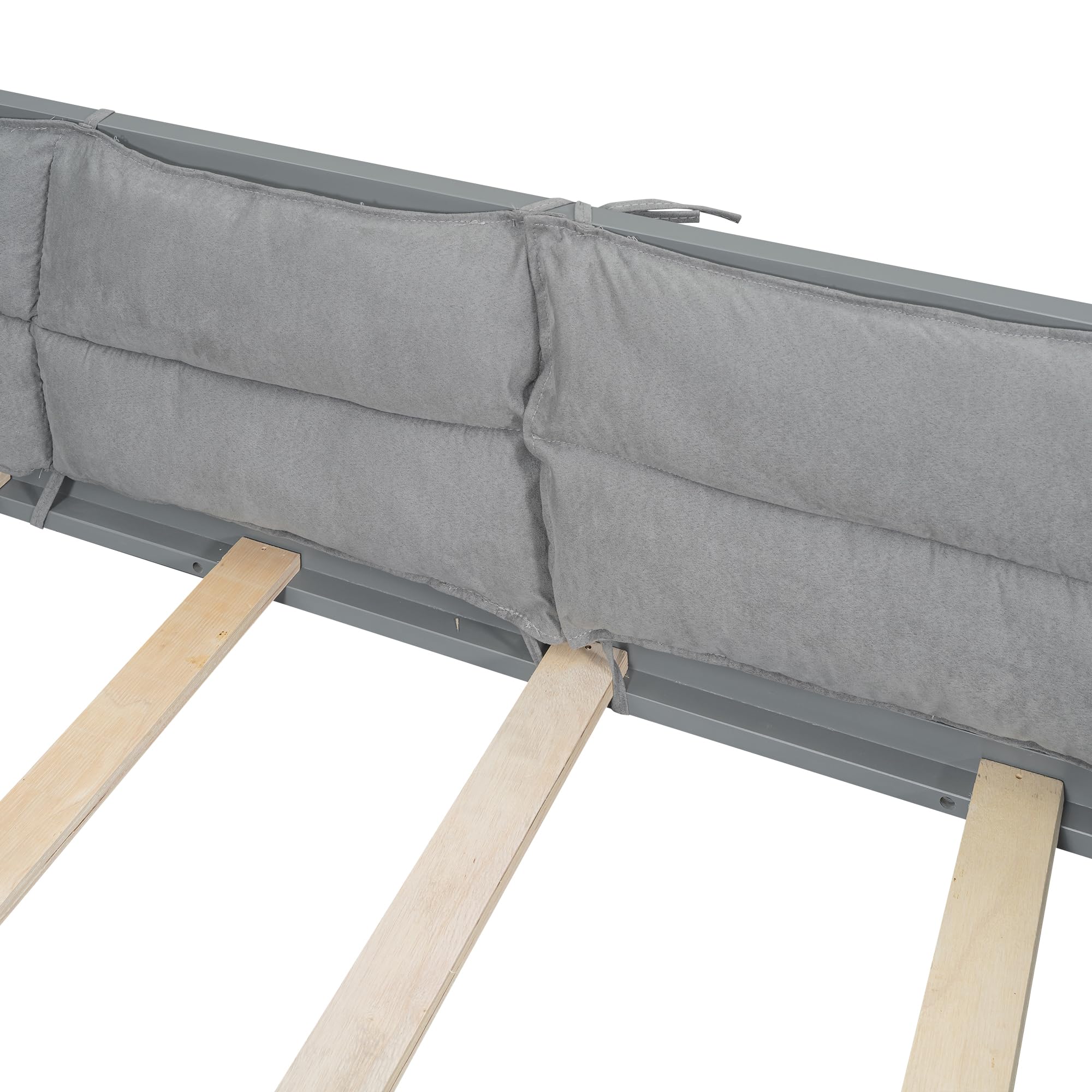 Full Size Floor Bed with Safety Guardrails and Pillows for Kids