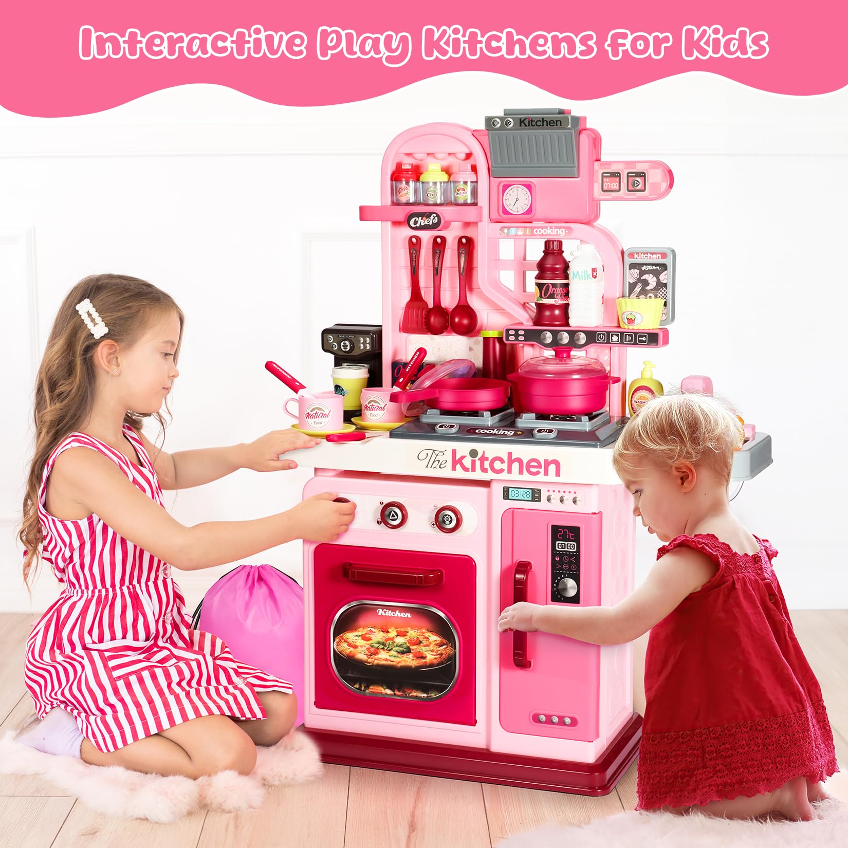 Kids Kitchen Playset with Sound Light and Water Sink