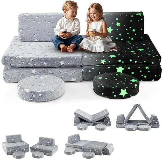 Modular Kids Play Couch, Toddler Sectional Fort Building Sofa for Playroom, Bedroom