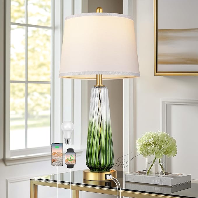 Lamps Set of 2, Modern Bedside Lamps for Bedrooms with USB A+C