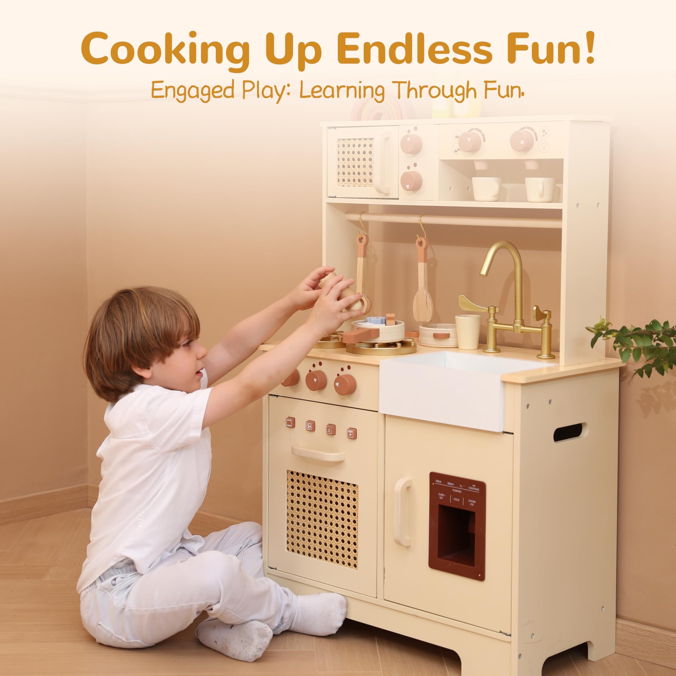 Wooden Play Kitchen Set for Toddlers Ages 3+